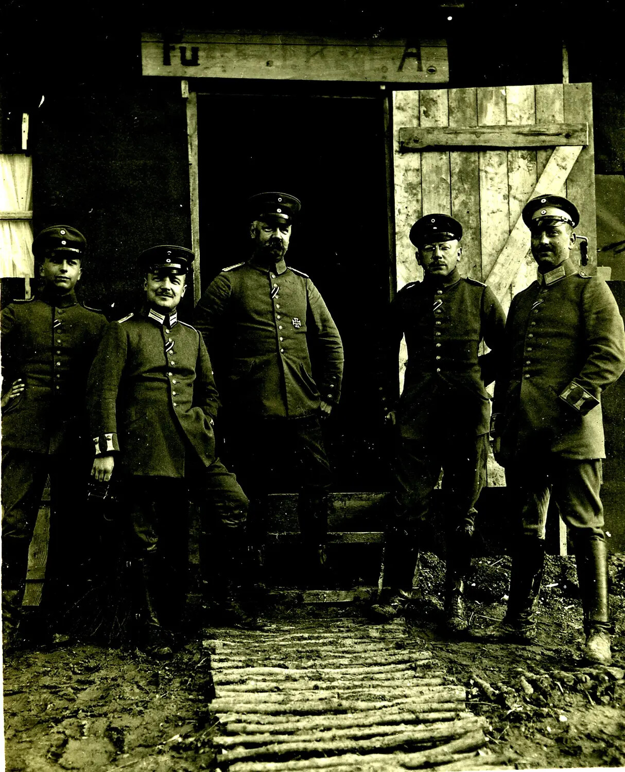 German Signals Unit ('Funker') Post with Five Soldiers, Alternate Exposure, World War I