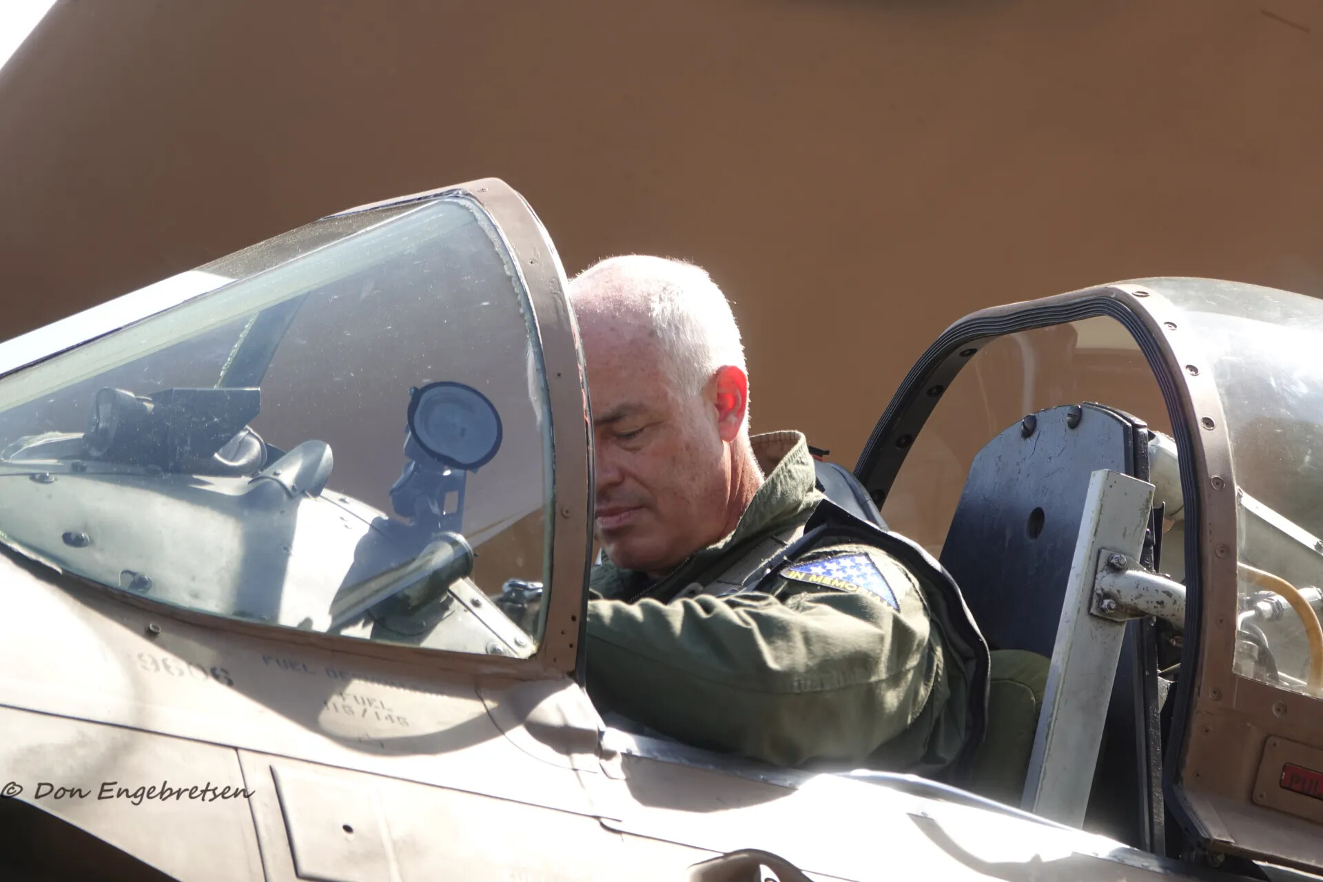 Portrait of A-1 Skyraider Pilot in Cockpit, 'In Memoriam' Patch, Warbird Event