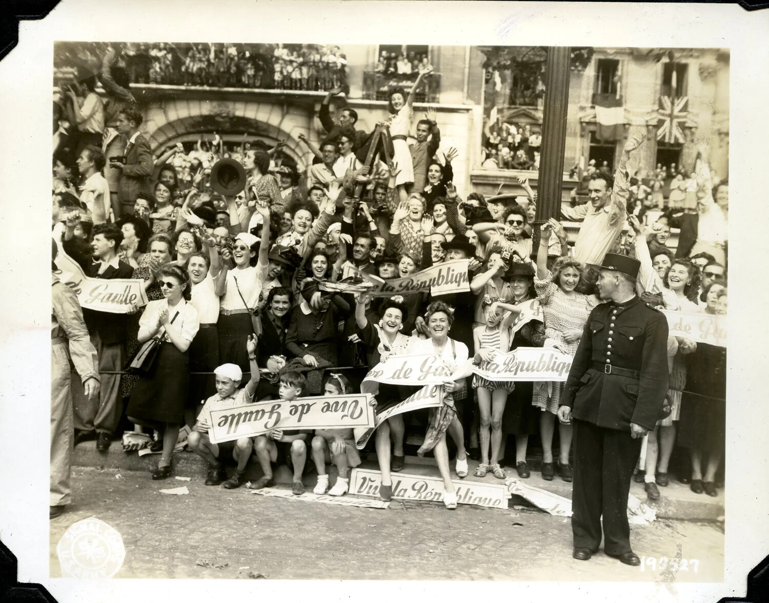 Crowds Celebrate the Liberation with 'Vive de Gaulle' Banners, France, 1944