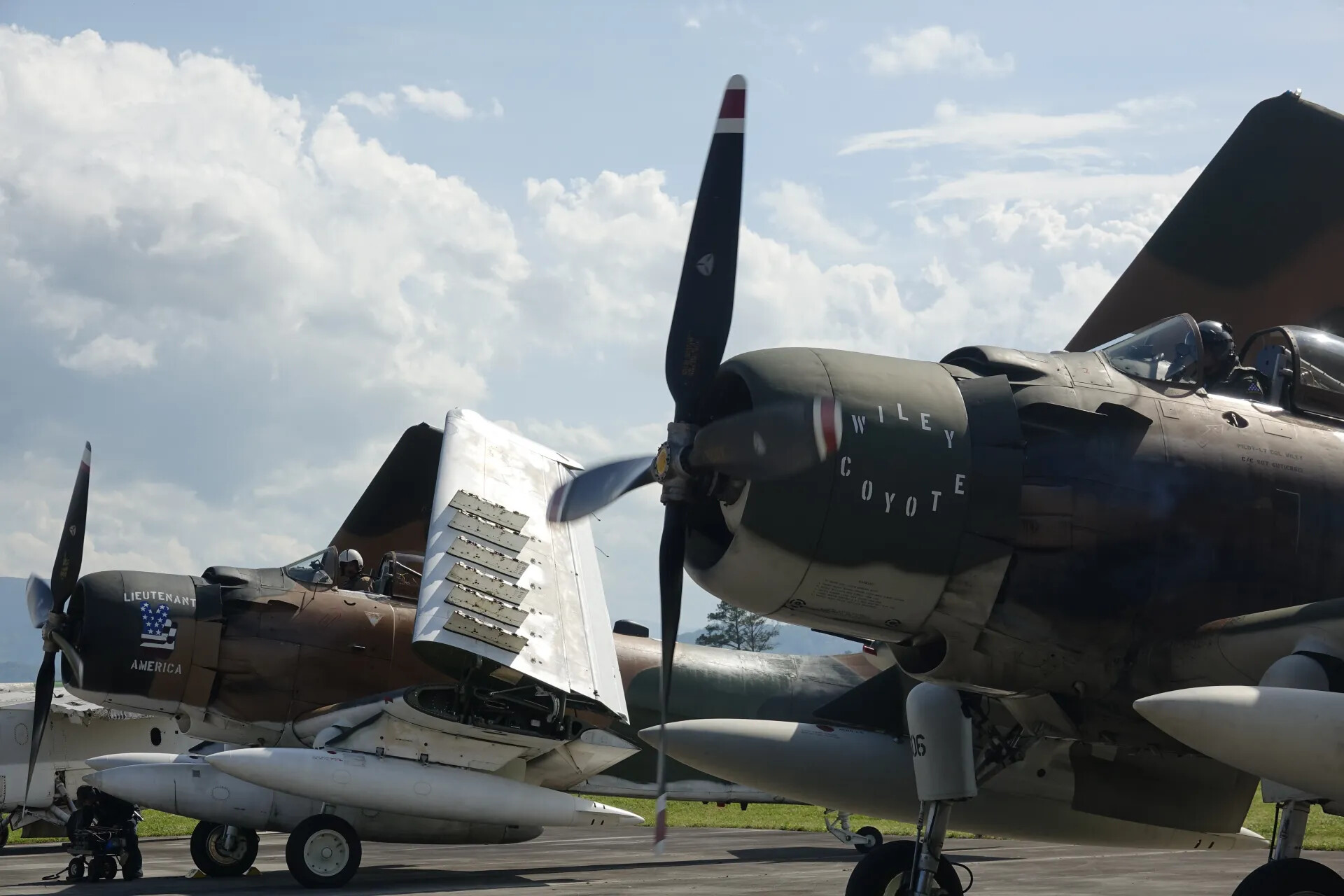 Douglas A-1 Skyraiders 'Wiley Coyote' and 'Lieutenant America' on Ramp, Warbird Air Show, May 2019