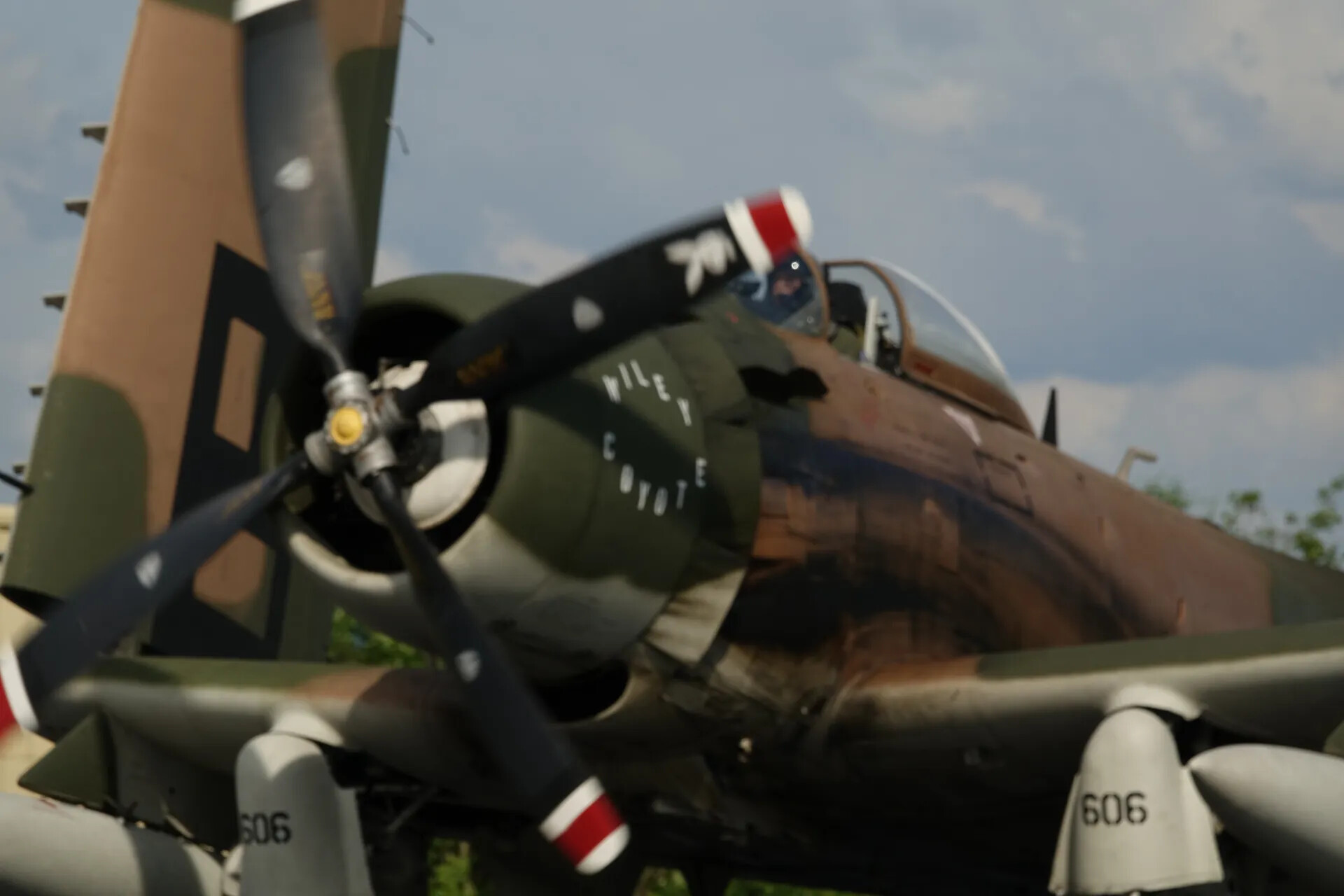 A-1 Skyraider with "Sandy" Tail Markings, Pilot in Cockpit at Airshow