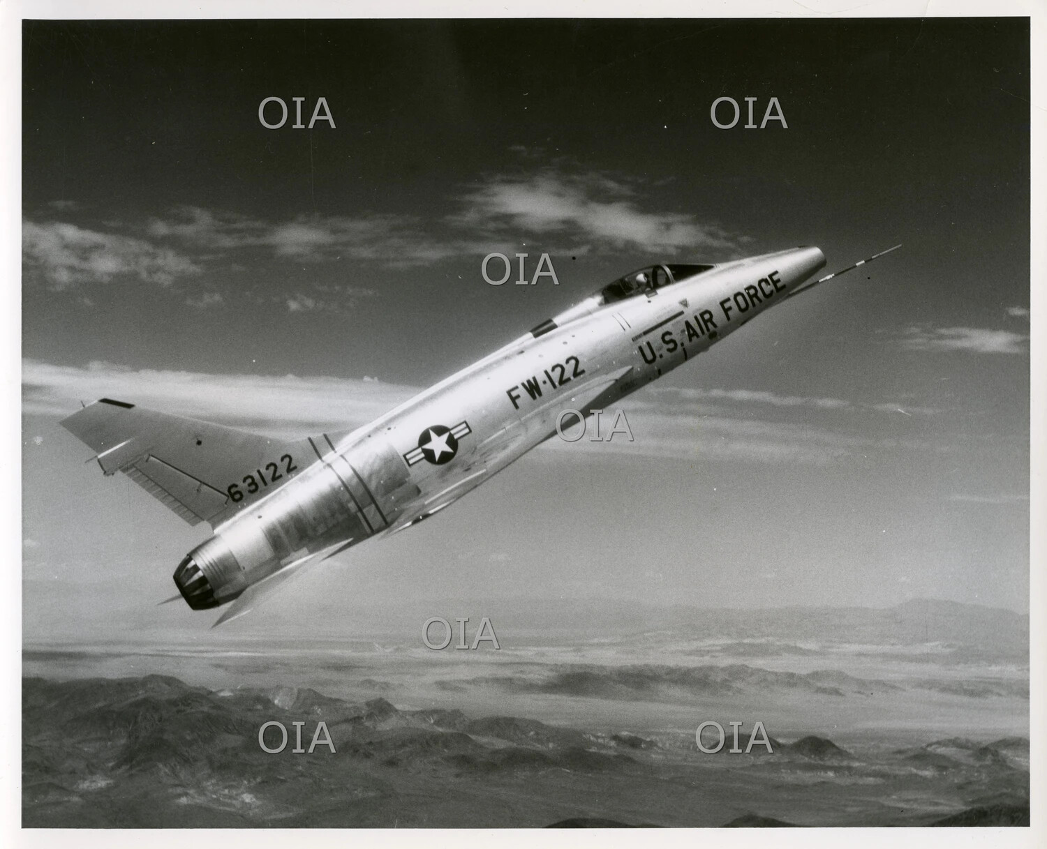 North American F-100 Super Sabre (Serial 63122, Tail Code FW-122) in Steep Climbing Attitude