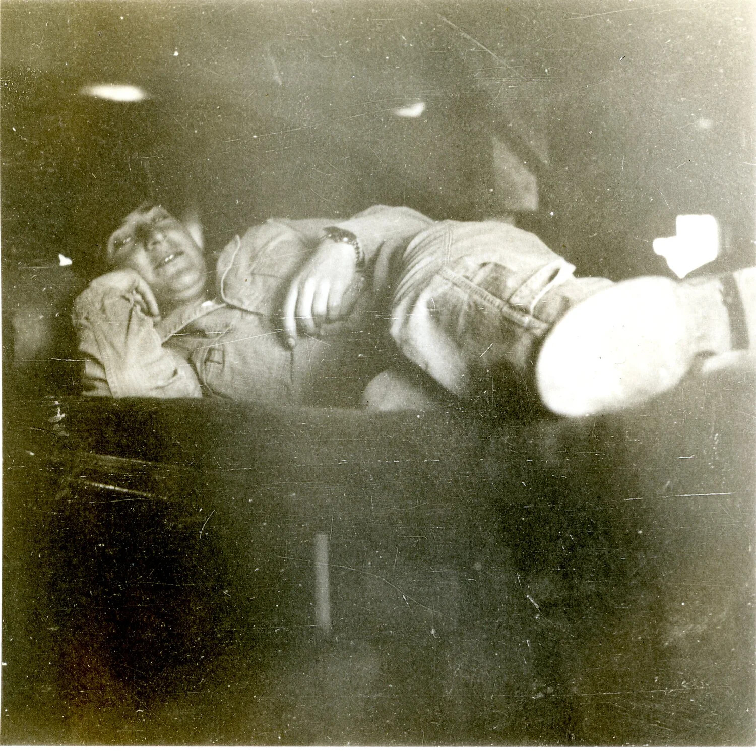 Serviceman Relaxing on Bunk, 345th Bombardment Group, Ie Shima, WWII Photo Album (1945)