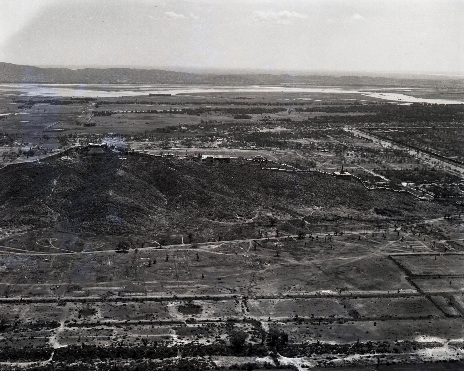 Aerial Reconnaissance Photograph of Mandalay Hill and the Irrawaddy River Valley, Burma, WWII