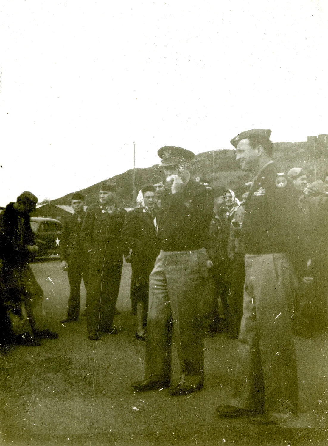 Senior U.S. Officer Greeting Airmen at European Base, Possibly General Eisenhower, 1946