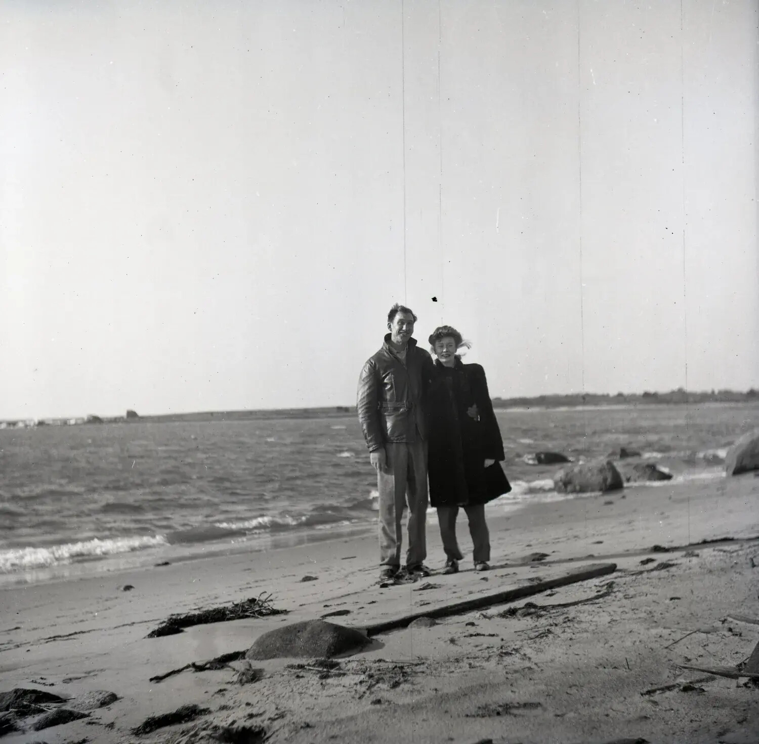 Couple Posing on a Rocky New England Beach