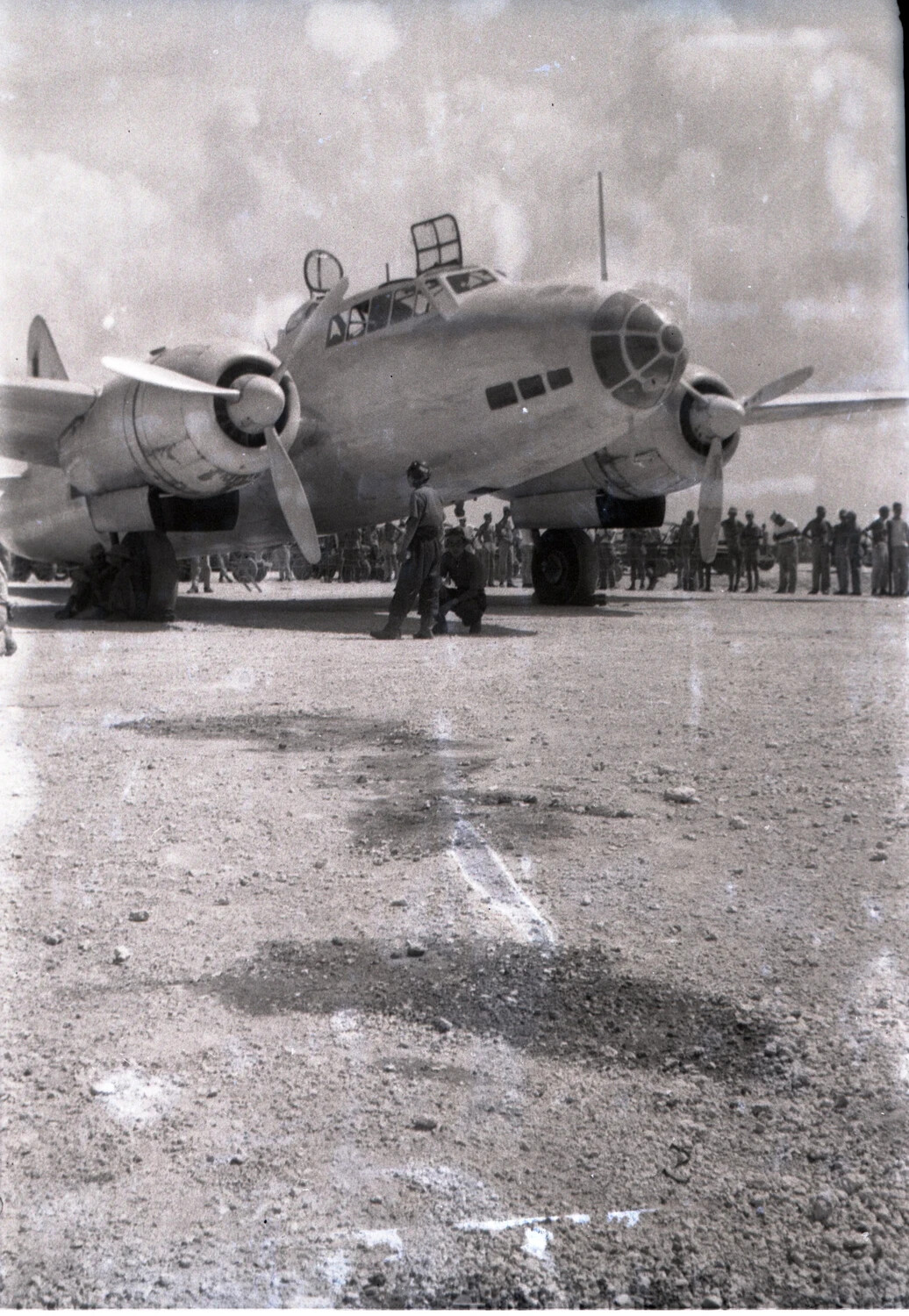 B-25 Mitchell Medium Bomber with Ground Crew, Ie Shima, 345th Bombardment Group, 1945