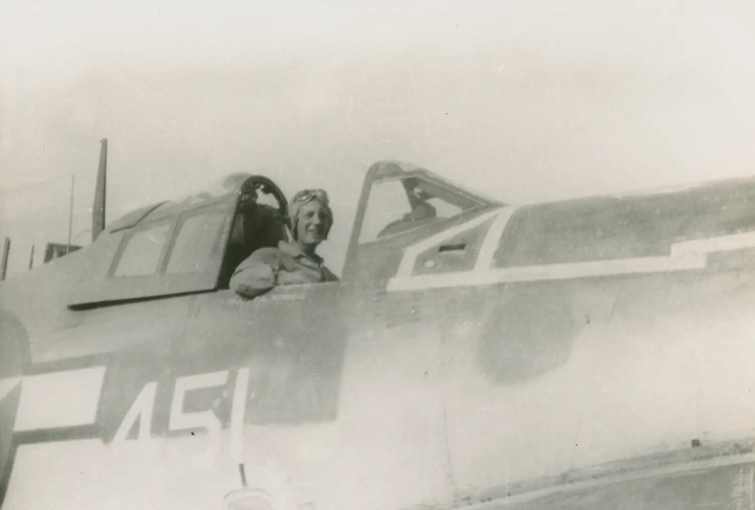 Aviator in Cockpit of AT-6/SNJ Texan-Type Trainer, Fuselage No. 451