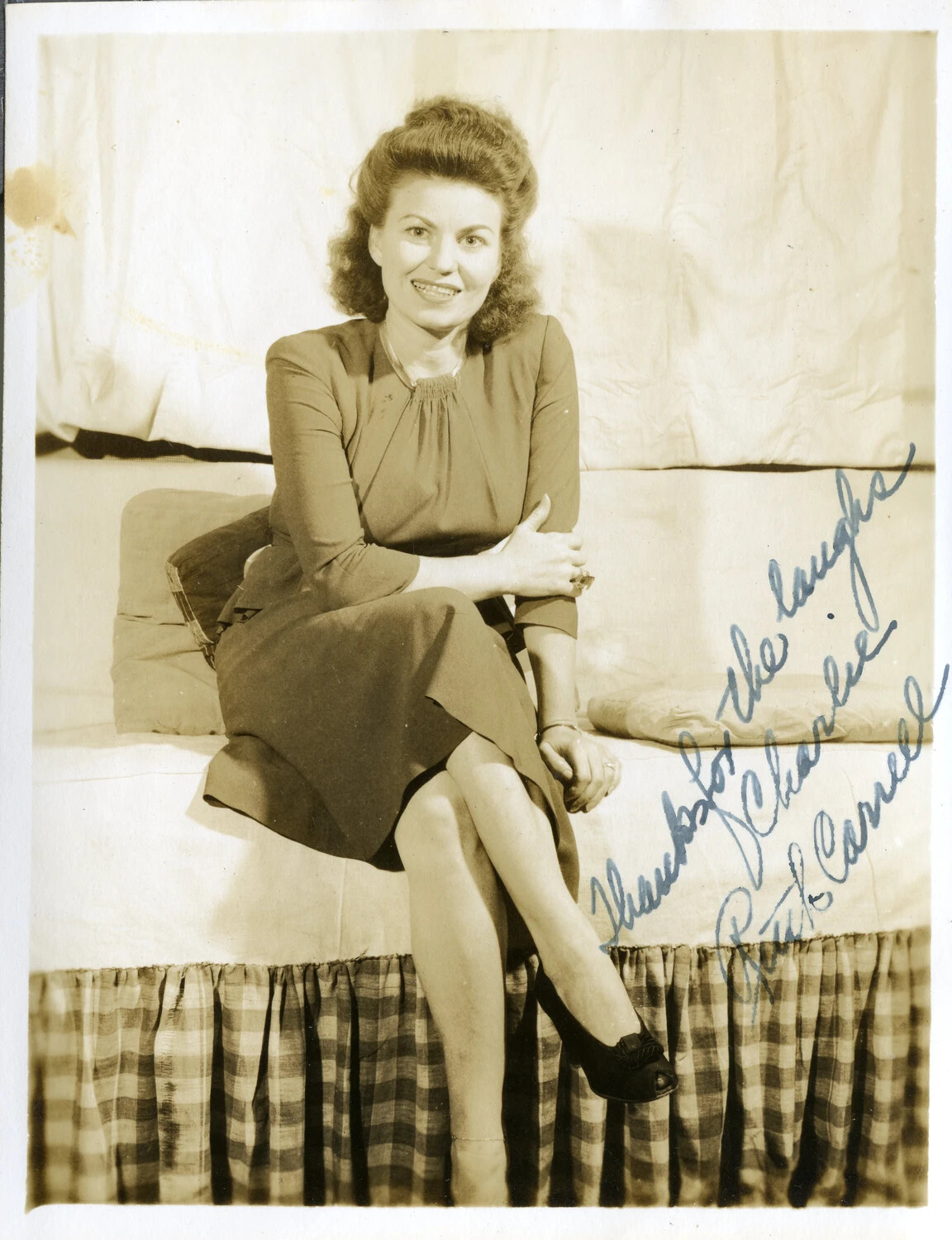 Signed Portrait of a Woman, Inscribed "Thanks for the Laughs, Charlie" — Likely USO Entertainer, CBI Theater