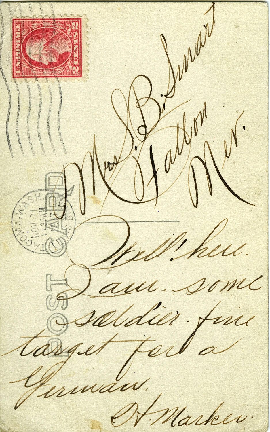 WWI-Era Real Photo Postcard, Verso - Soldier's Correspondence Postmarked Tacoma, Washington, November 1917