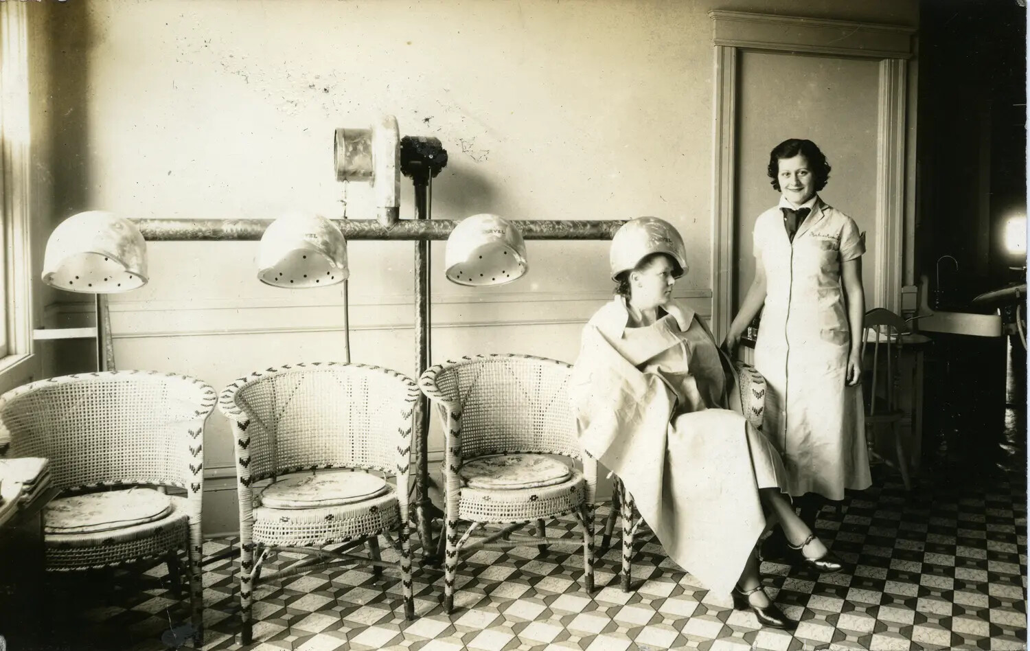 1930s Beauty Salon Interior with Hair Dryer Equipment - USS Maryland Family Photo Album