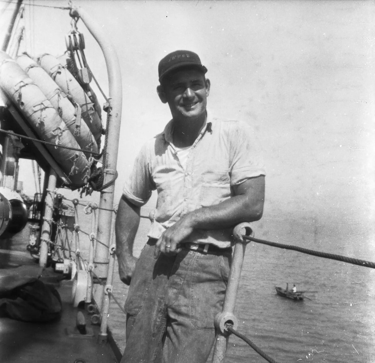 U.S. Navy Sailor on Deck, Sasebo, Japan, Korean War Era