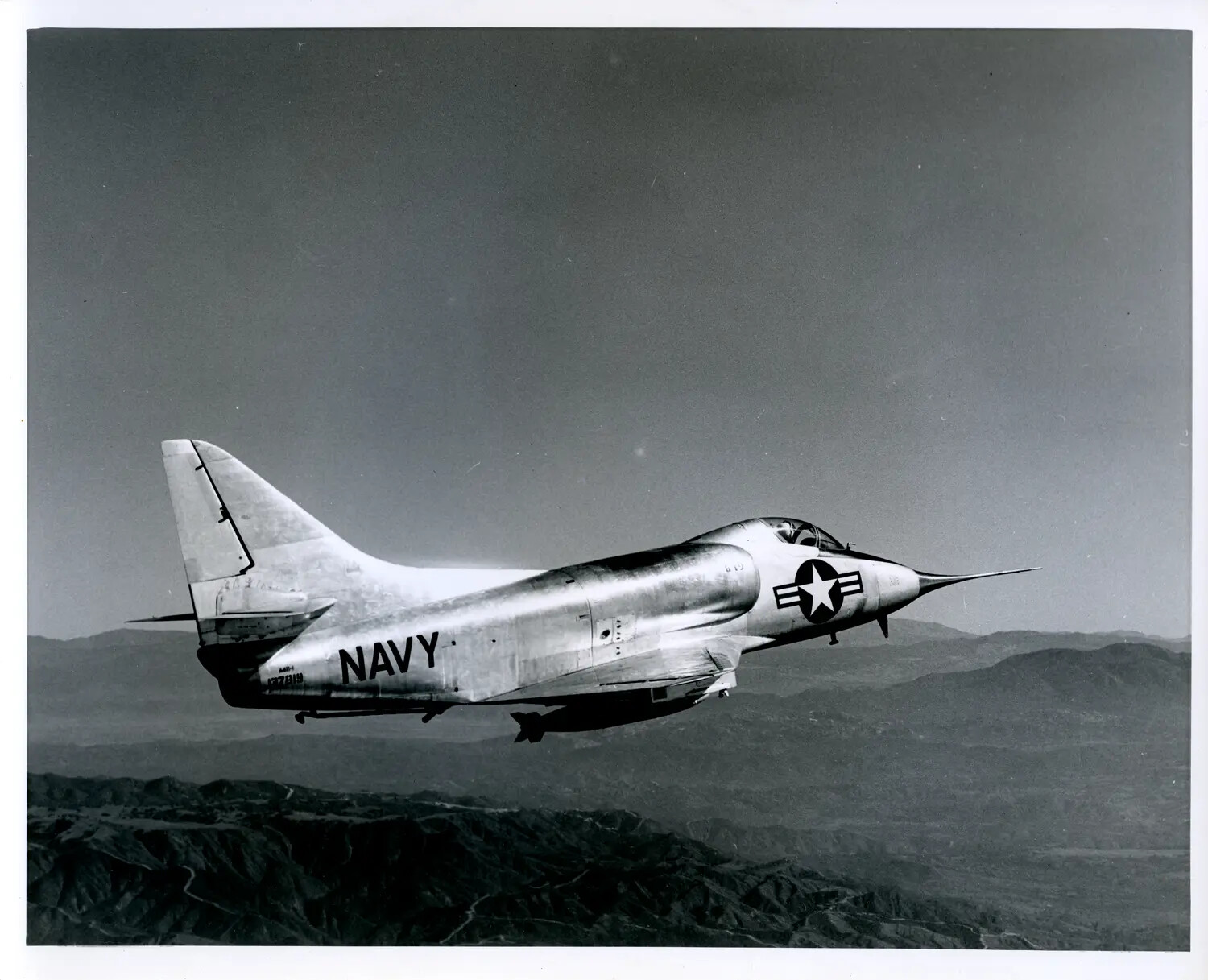 Douglas A4D-1 Skyhawk U.S. Navy Attack Jet, Air-to-Air over Desert Terrain
