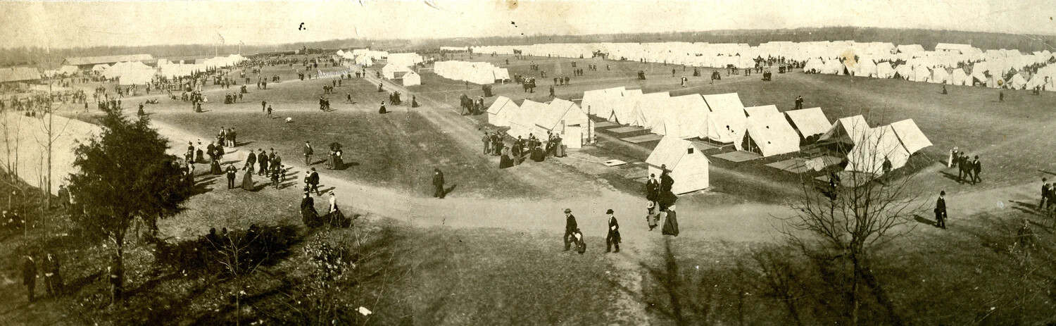 Panoramic View of Camp Grayling Encampment with Civilian Visitors, Michigan, 1915 (Companion View)