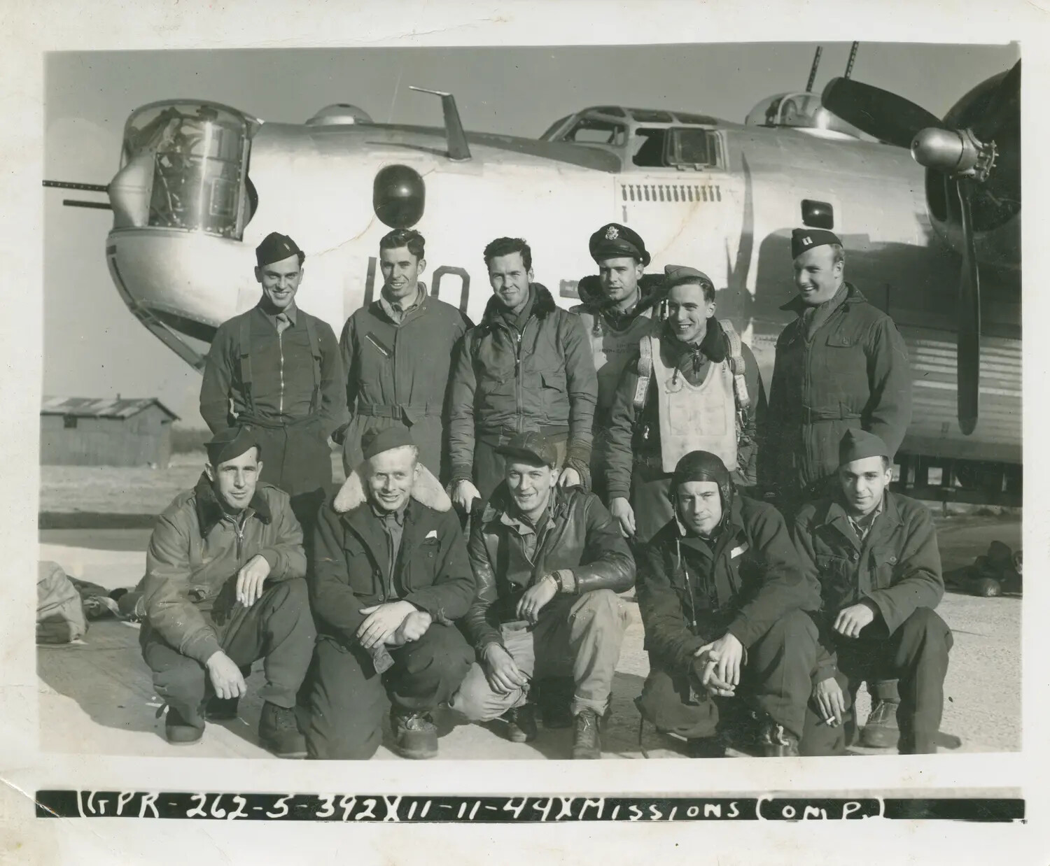 B-24 Liberator Crew of Lt. R.V. Pardue, 579th Bomb Squadron, 392nd Bomb Group, Upon Completion of 30 Combat Missions, 11 November 1944
