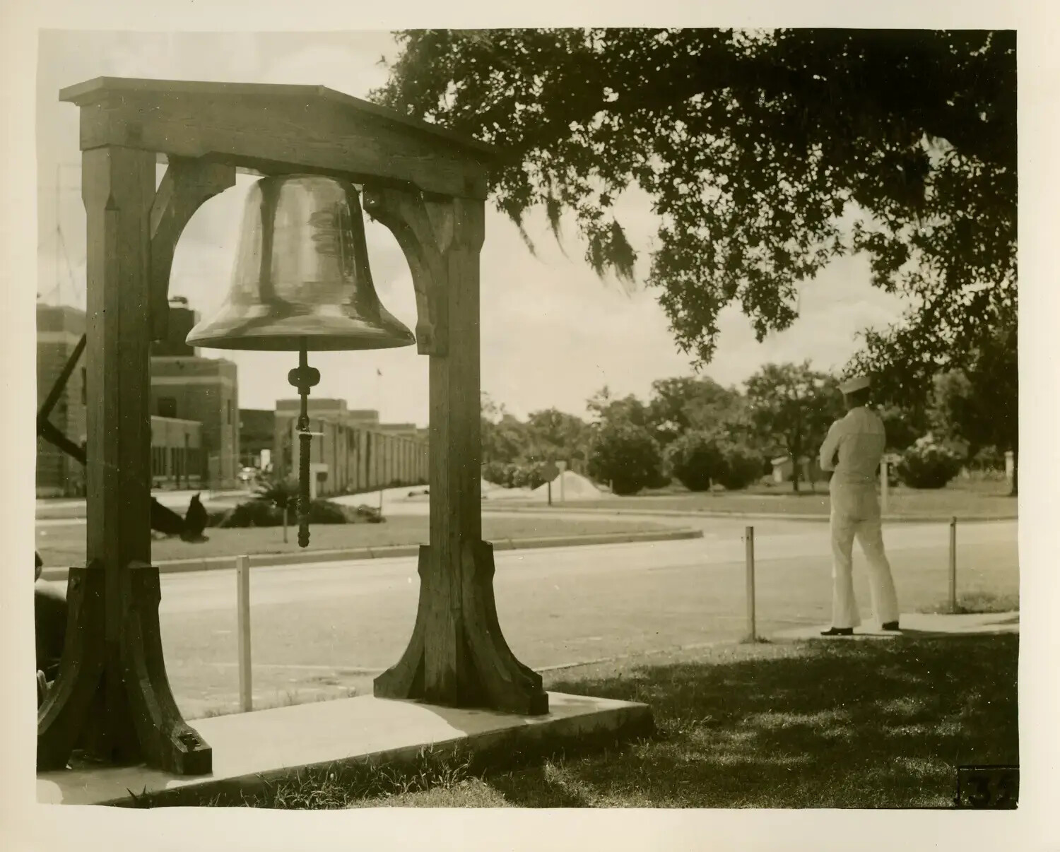Ship's Bell Memorial at U.S. Naval Station, Possibly Associated with USS Petrof Bay (CVE-80)