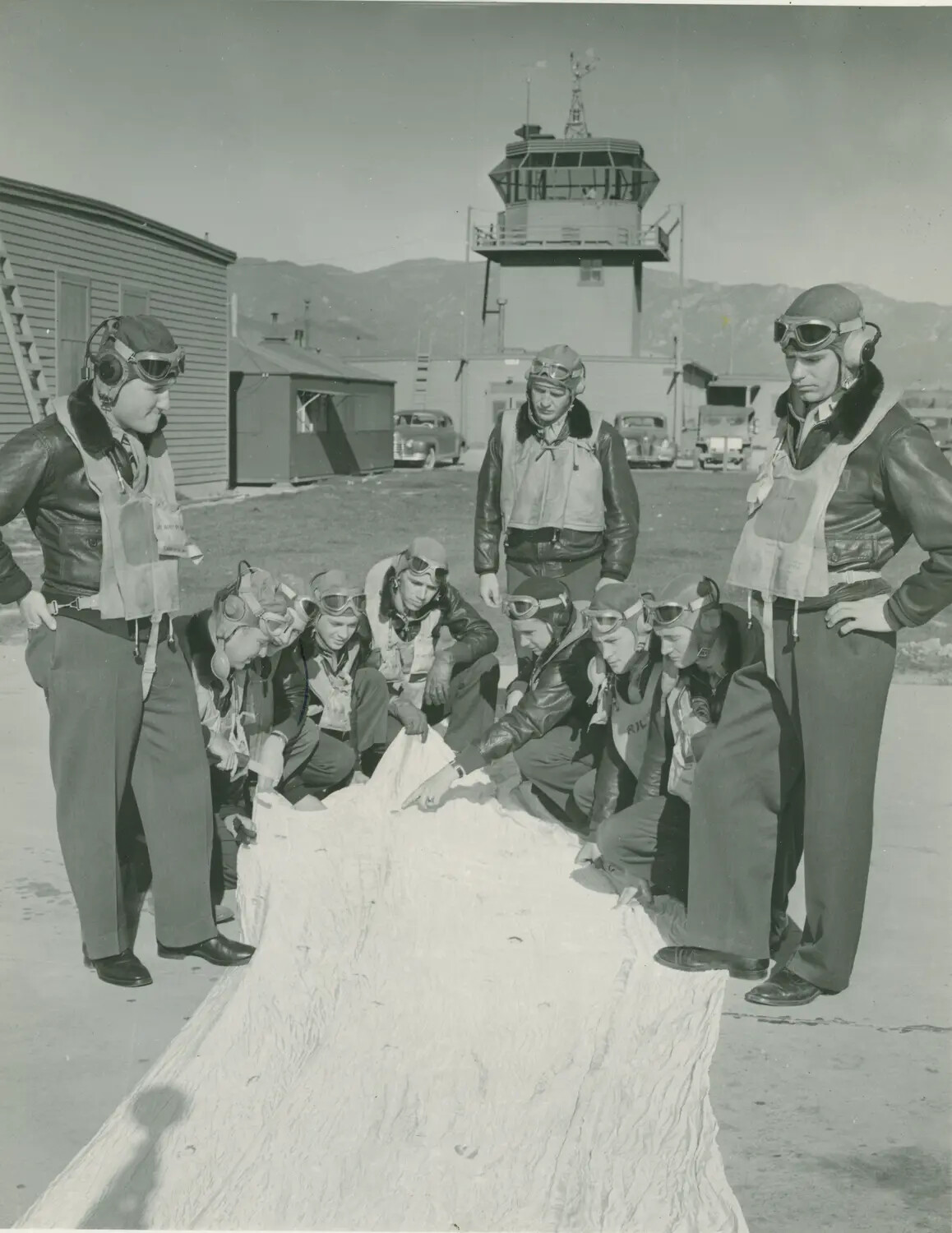USAAF Aircrew Examining a Parachute During Training, Edward P. McAleer Collection, WWII