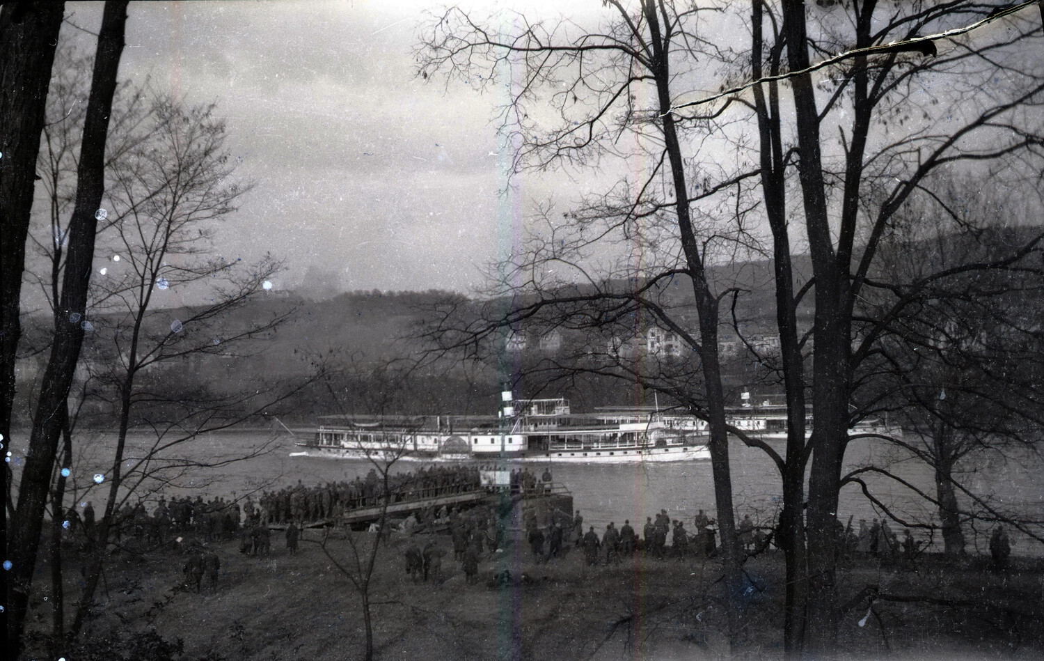 American Troops Boarding a River Steamer, Likely Rhine River, Post-Armistice Occupation Period, WWI
