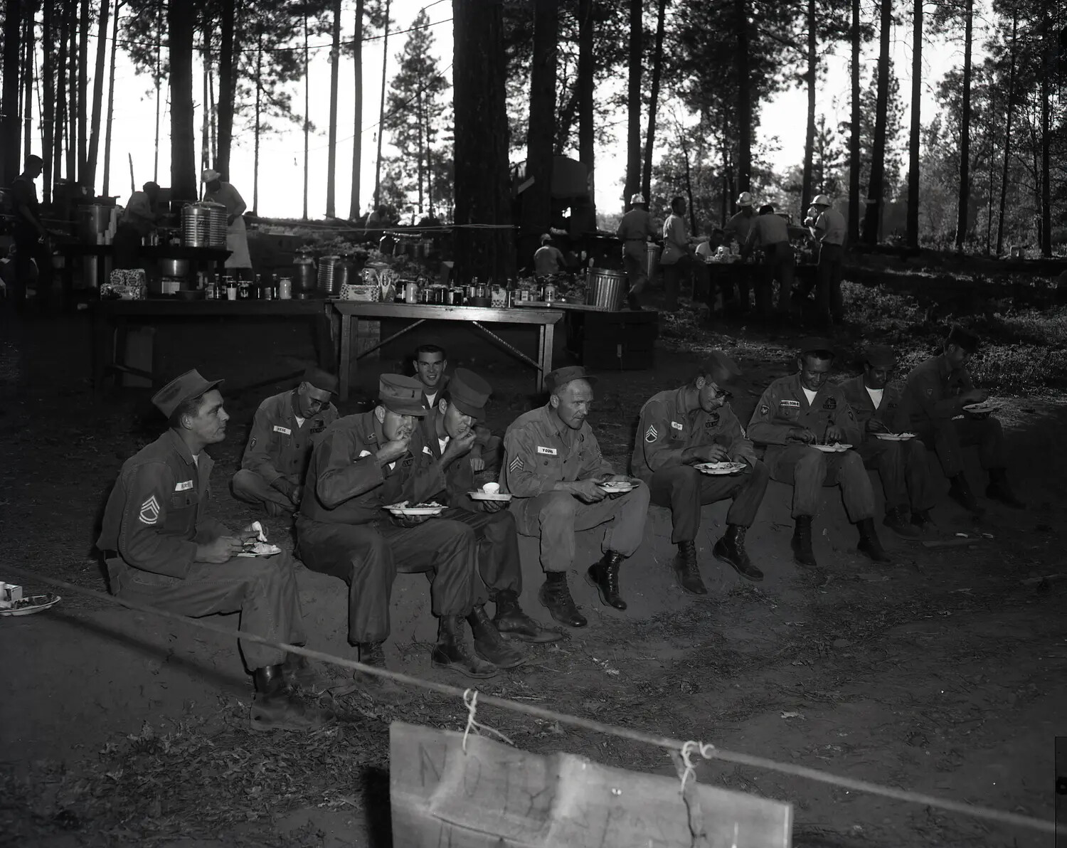 Army National Guard Soldiers Eating a Field Meal at Forest Encampment