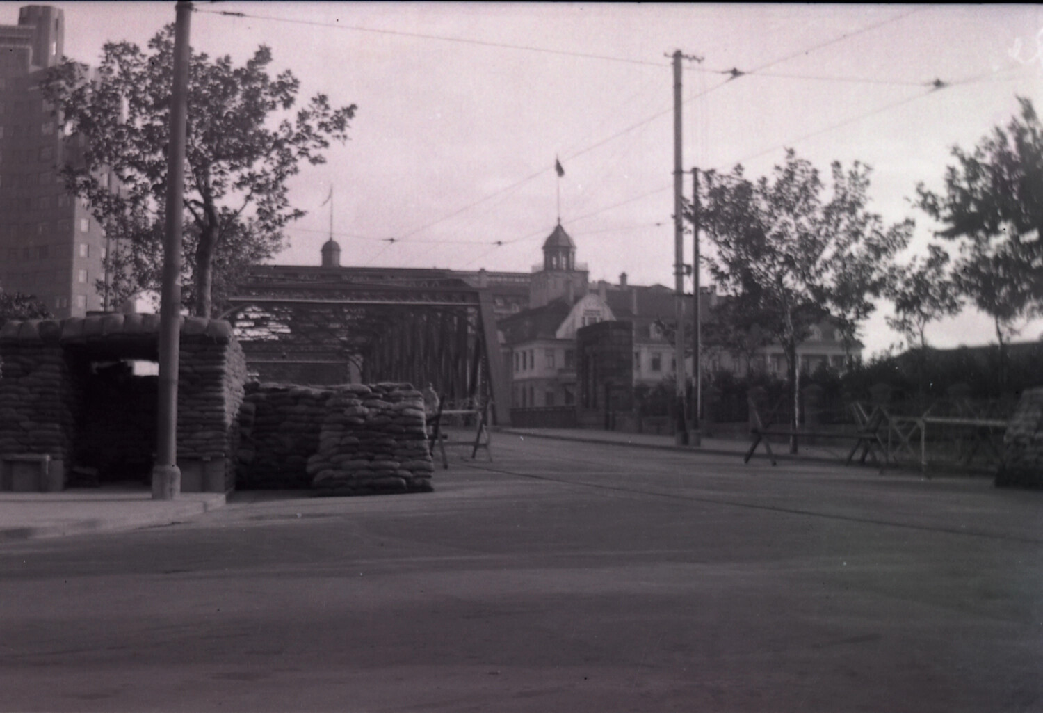 Sandbagged Guard Post at Bridge Approach, Shanghai International Settlement, 1930s
