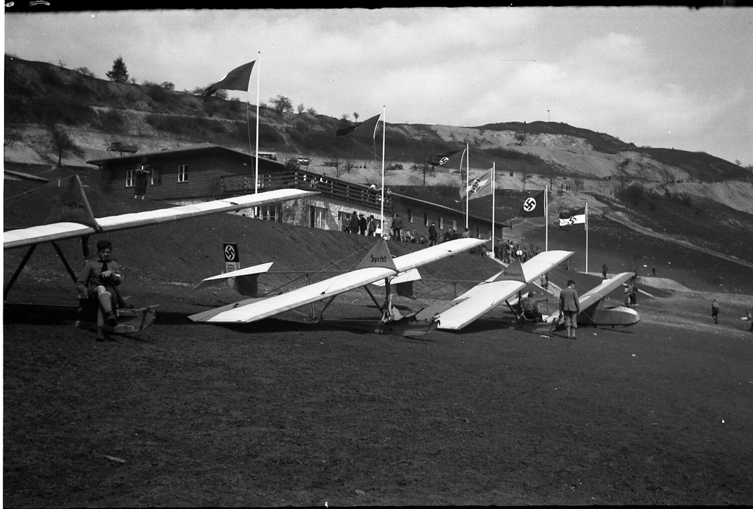 German Glider Training Field with Nazi-Era Flags, "Specht" and Sister Craft