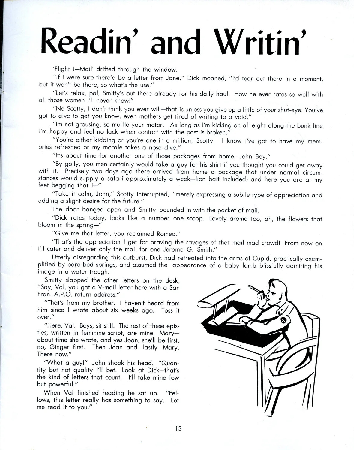 'Readin' and Writin'' Chapter Opener - Mail Call Dialogue, AAF Pre-Flight Training Booklet, Page 13