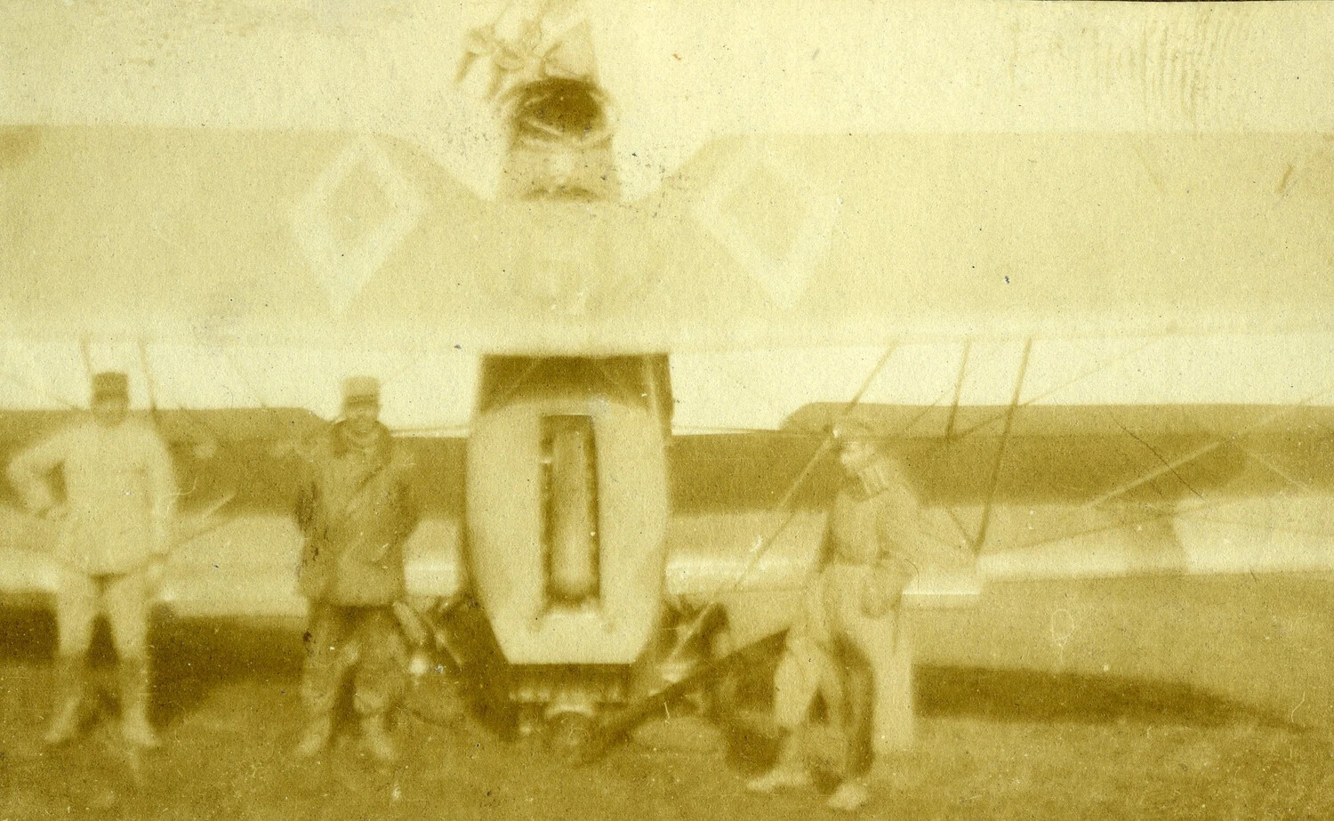 French Aviators Beside Biplane Tail Section, WWI French Pilot Album
