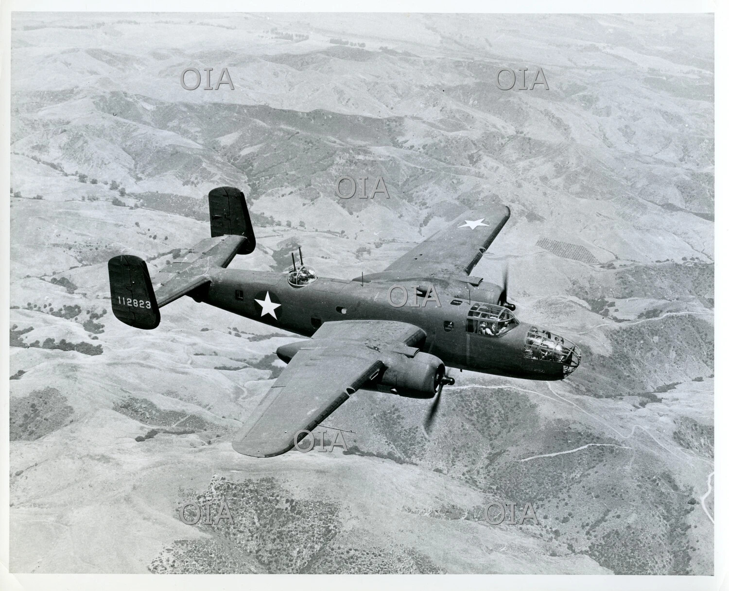 North American B-25 Mitchell Medium Bomber in Flight, Tail No. 112823 - WWII Era