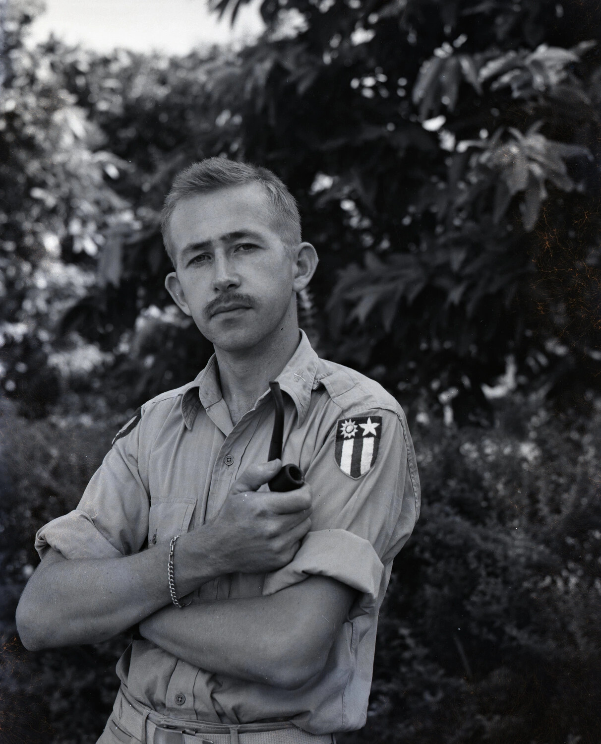 Portrait of American Serviceman with CBI Theater Shoulder Insignia, China-Burma-India Theater, WWII