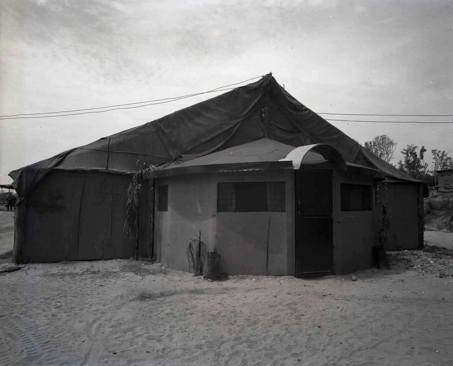 Squadron Basha Hut with Canvas Tent-Fly Roof, China-Burma-India Theater, WWII