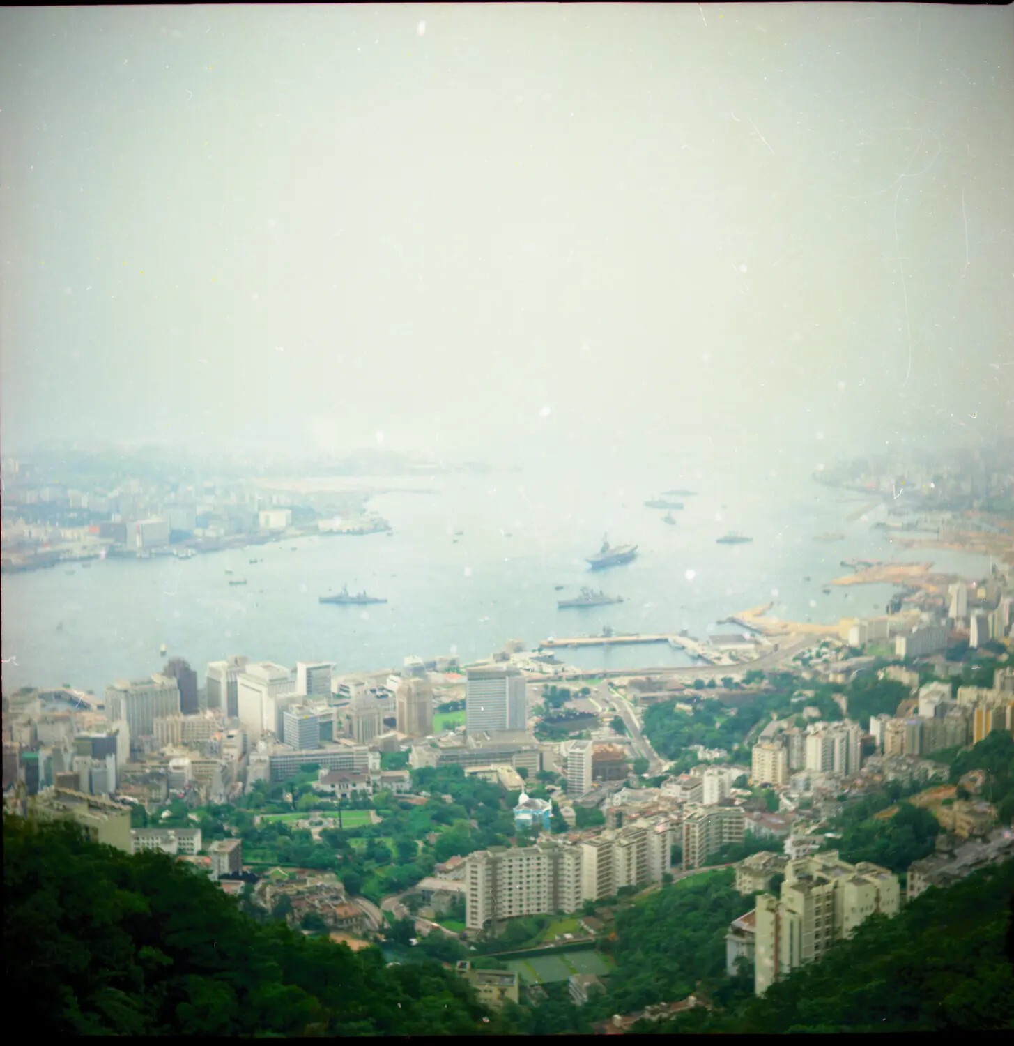 Aerial View of Hong Kong Harbor with Naval Vessels — Vietnam-Era Ticonderoga Collection