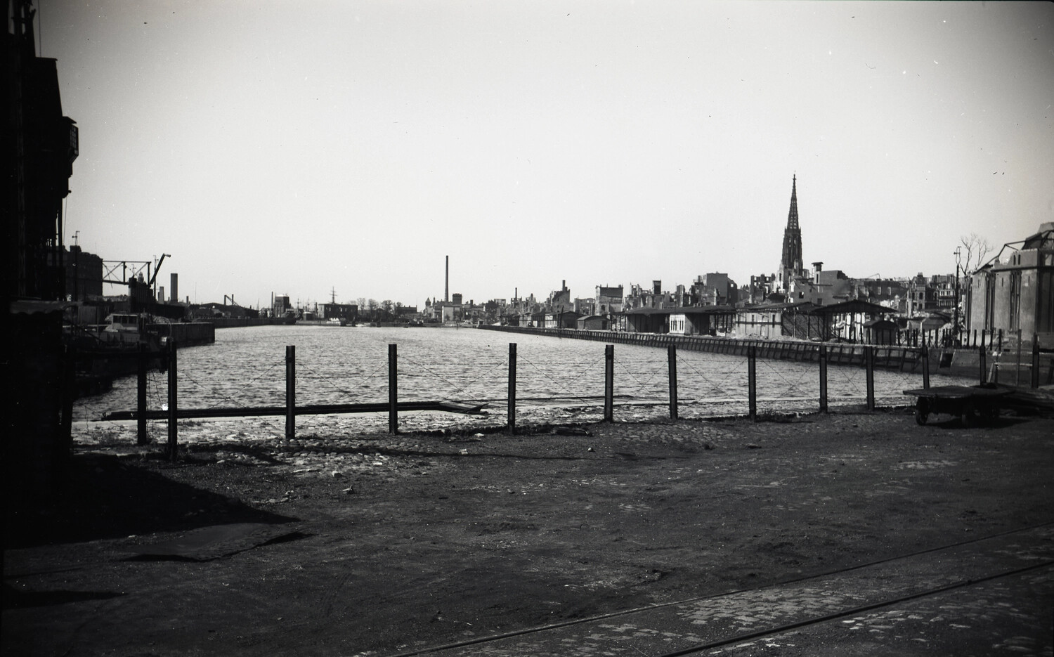War-Damaged Harbor Basin and City Skyline, Bremerhaven/Bremen Area, Postwar Germany