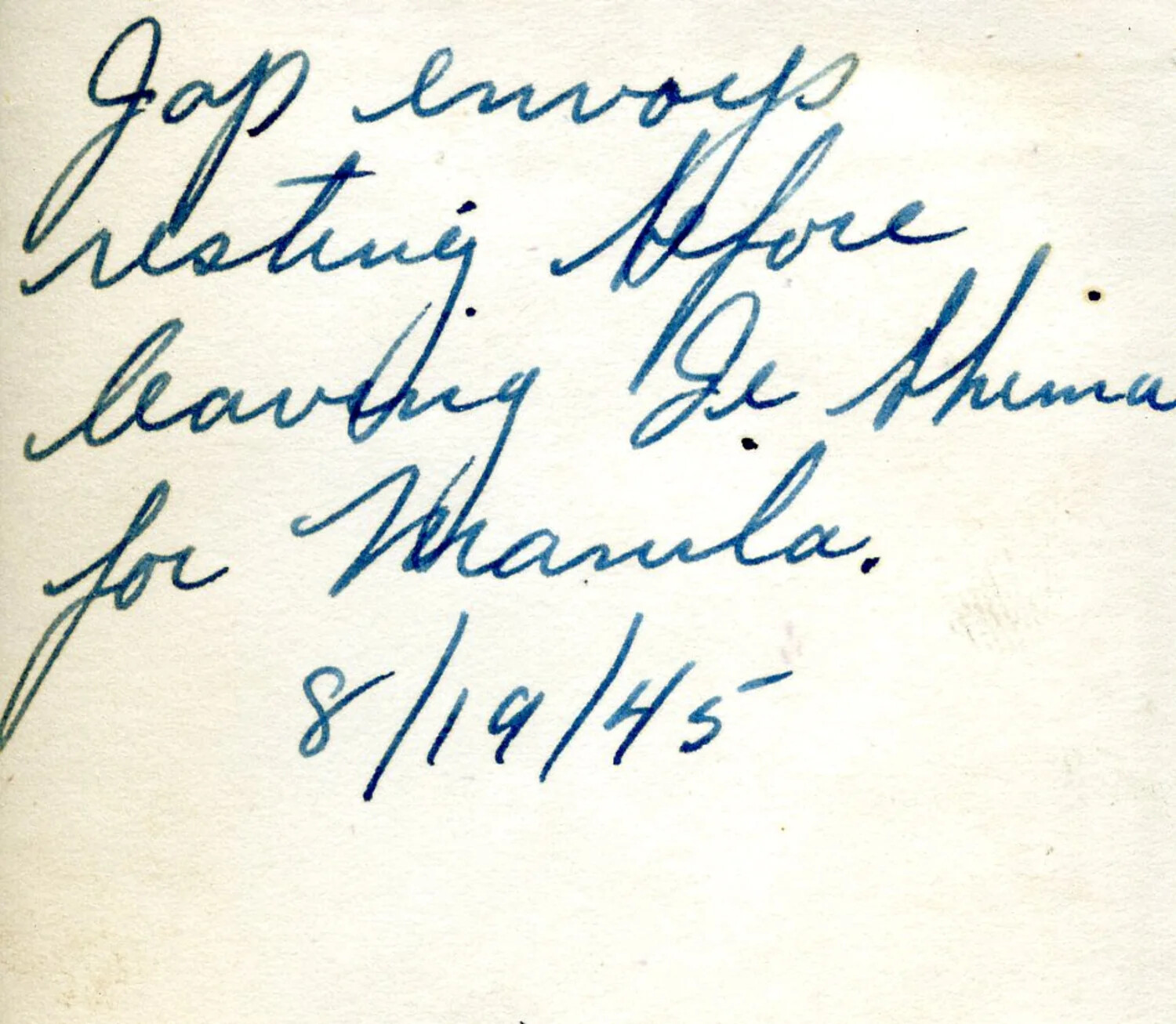 Handwritten Caption: 'Jap Envoys Resting Before Leaving Ie Shima for Manila,' Dated 8/19/45