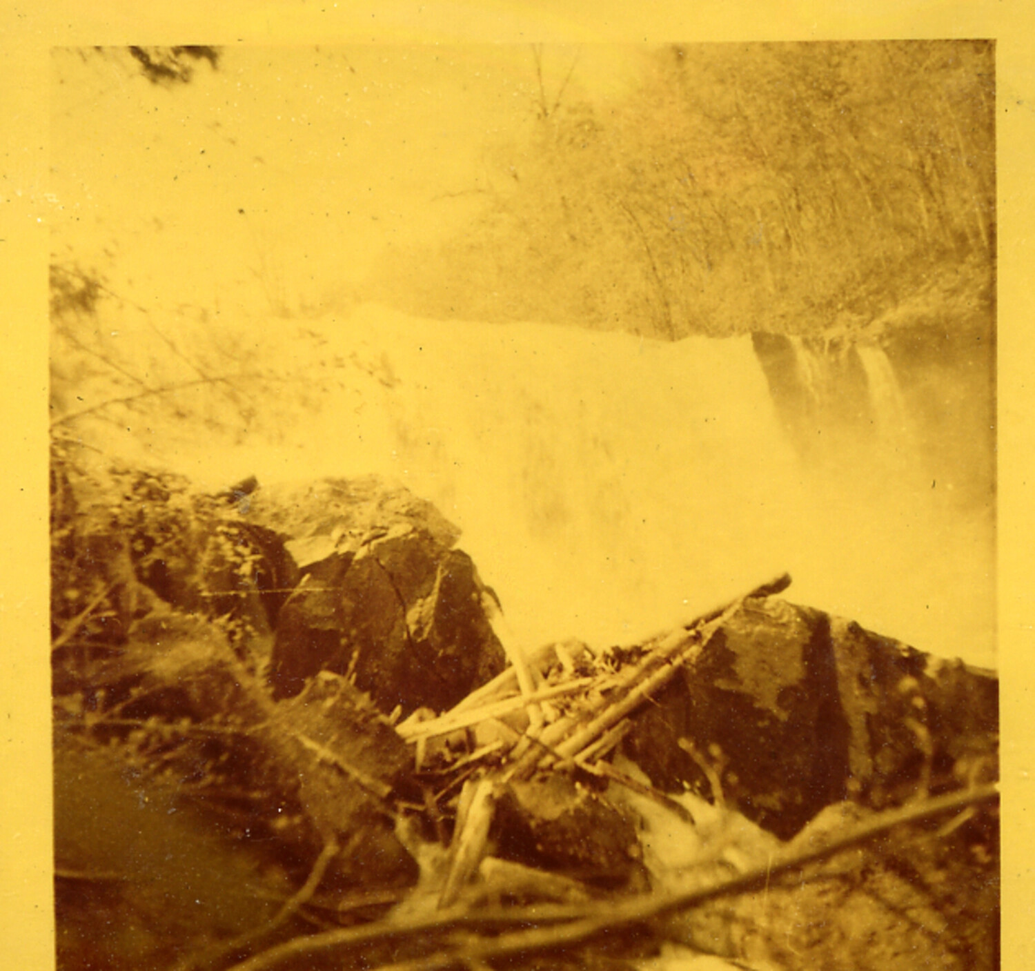 Deteriorated Landscape Photograph, Possible Waterfall/River Scene, Postwar Japan Album