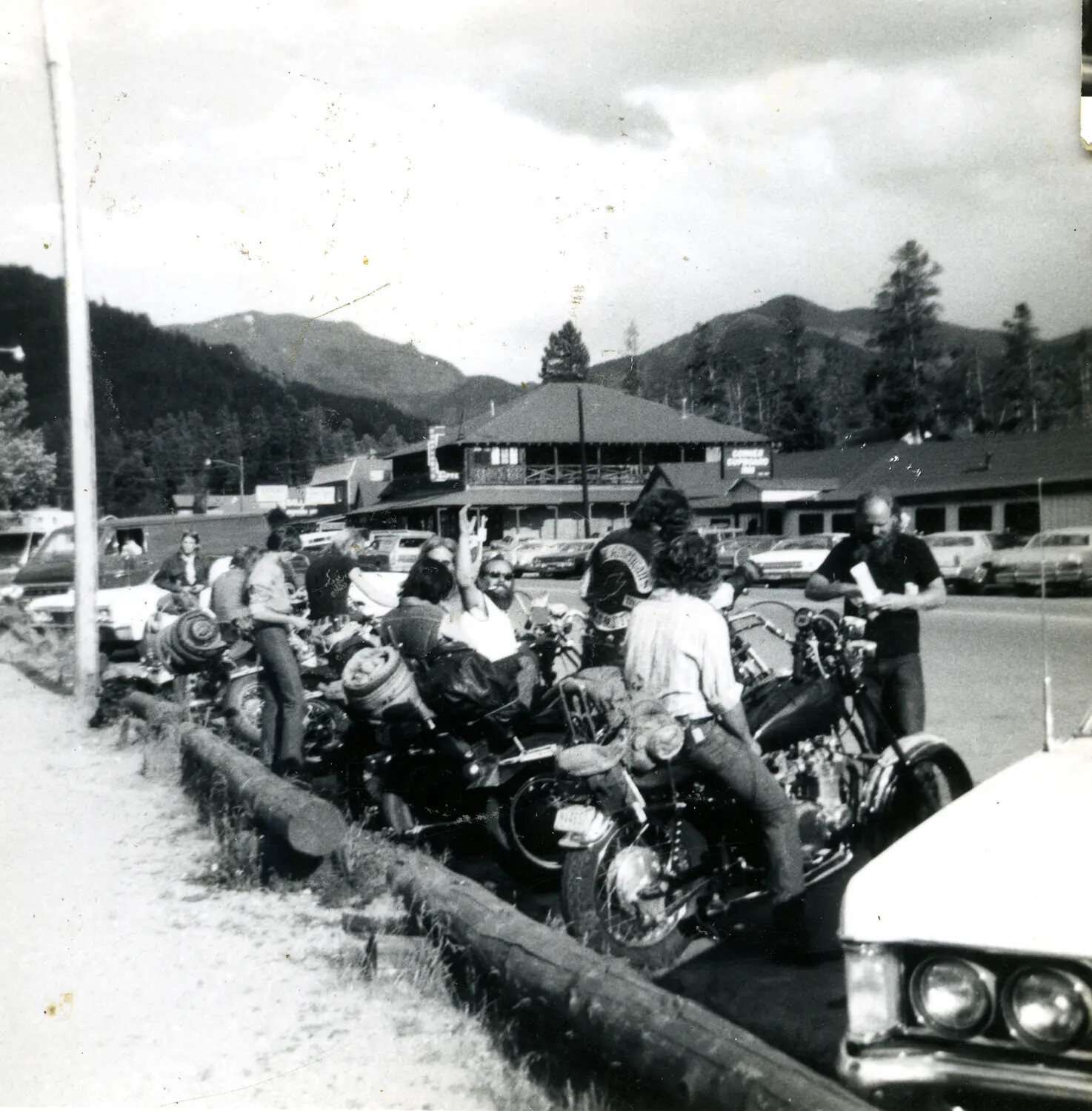 Motorcycle Club Gathering at Mountain Roadhouse (Misfiled Item, Non-WWII Content)