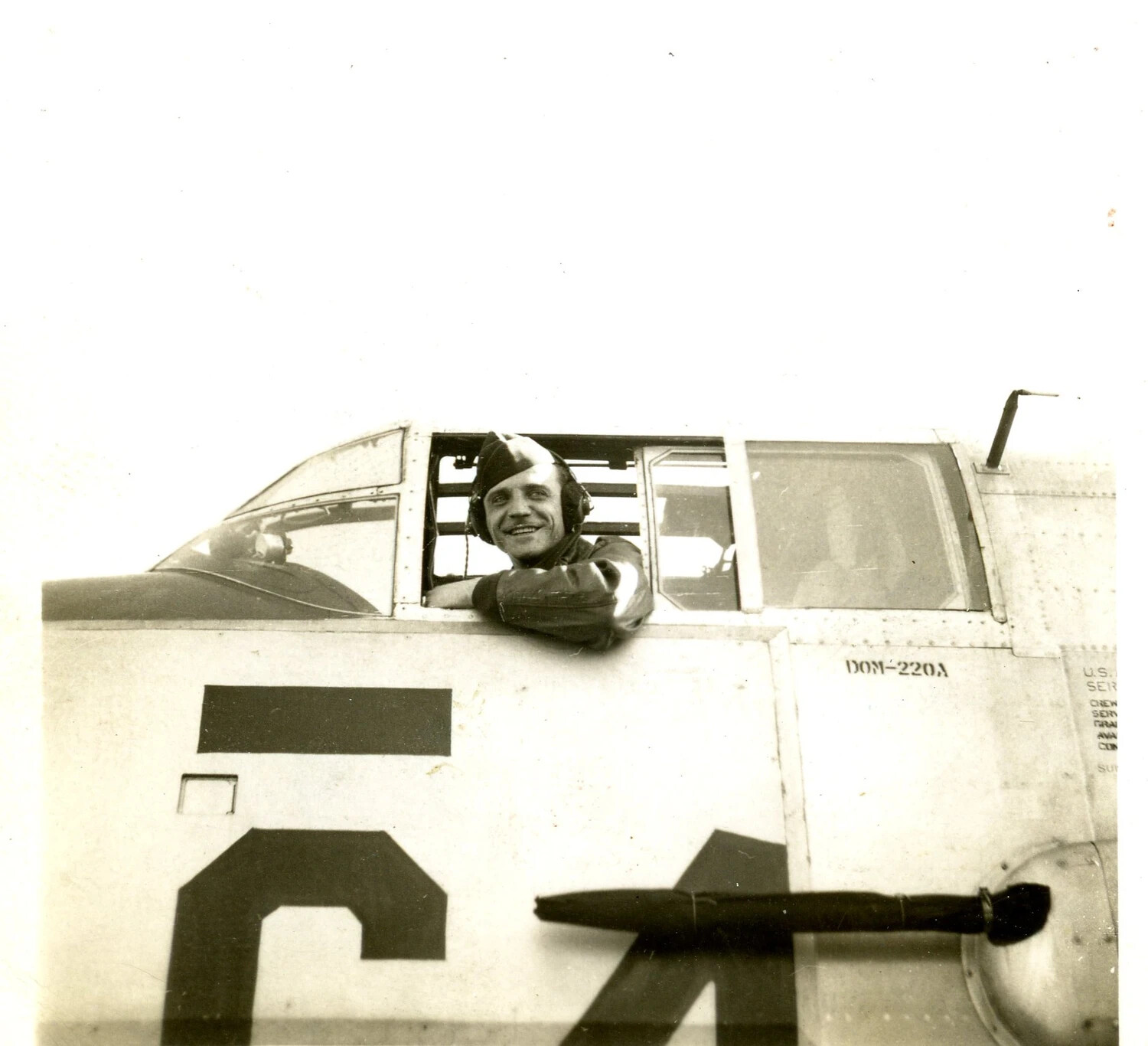 USAAF Airman in Cockpit Window of B-25 Mitchell Bomber, 345th Bomber Group