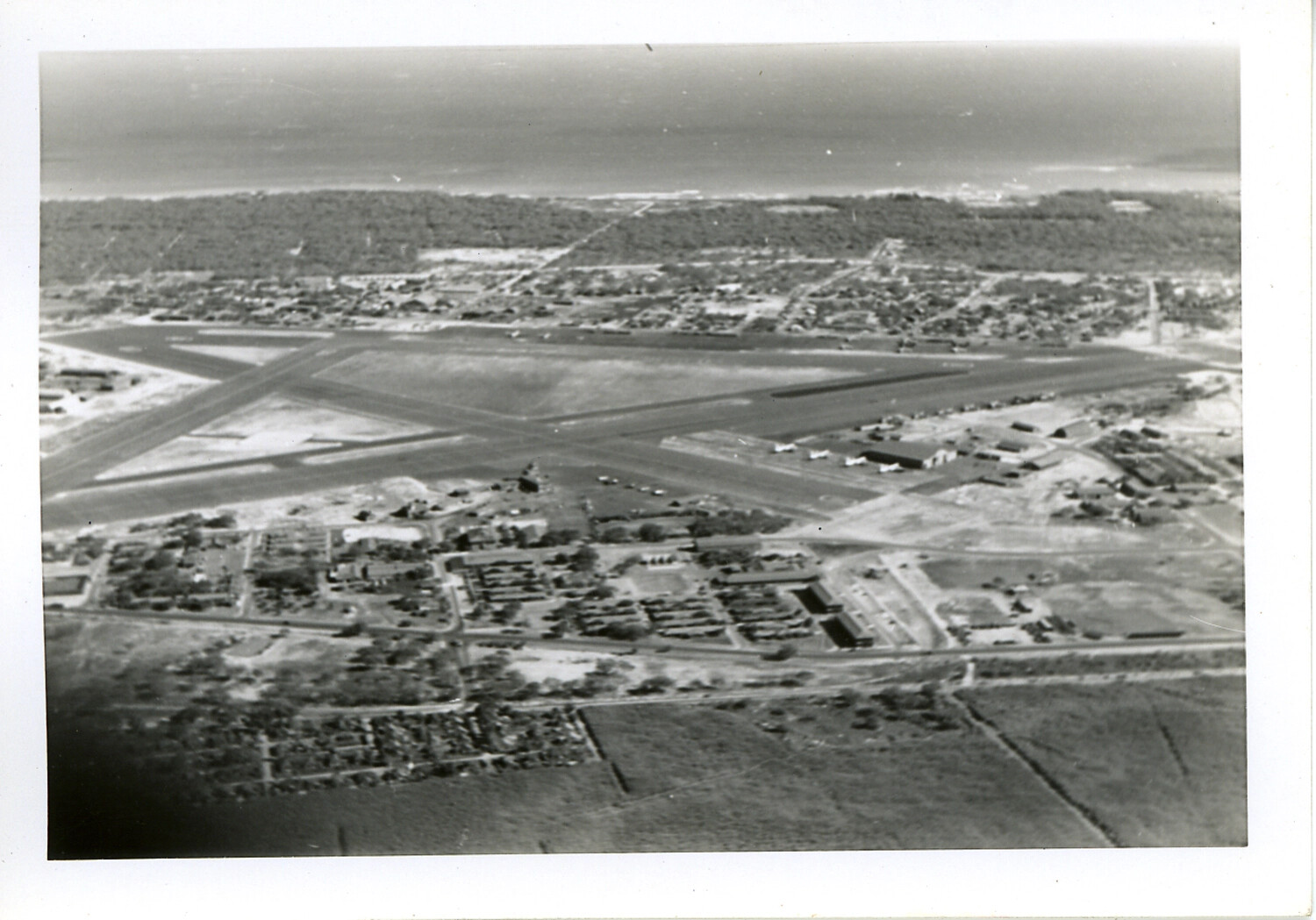 Aerial Oblique View of a Hawaiian Army Airfield with Intersecting Runways