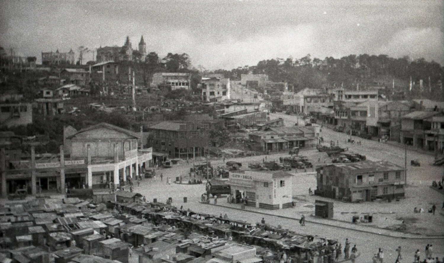 Panoramic View of Downtown Baguio City with Cathedral, Luzon, Philippines, WWII Era
