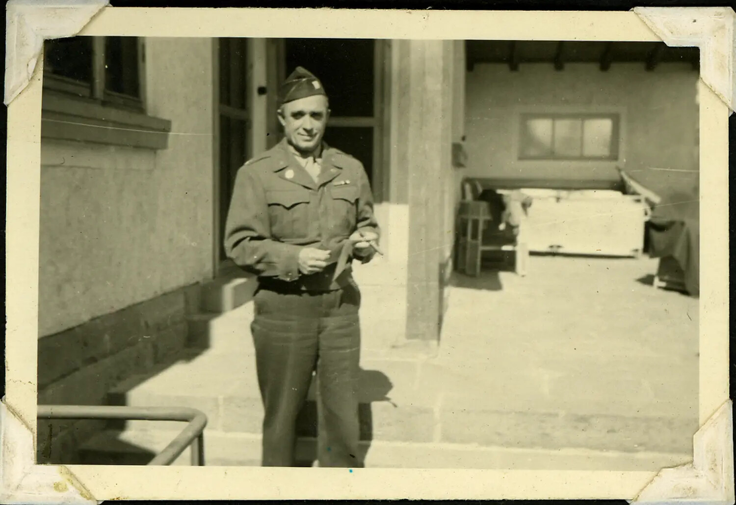 U.S. Army Serviceman on a Villa Patio, European Theater of Operations, World War II Era