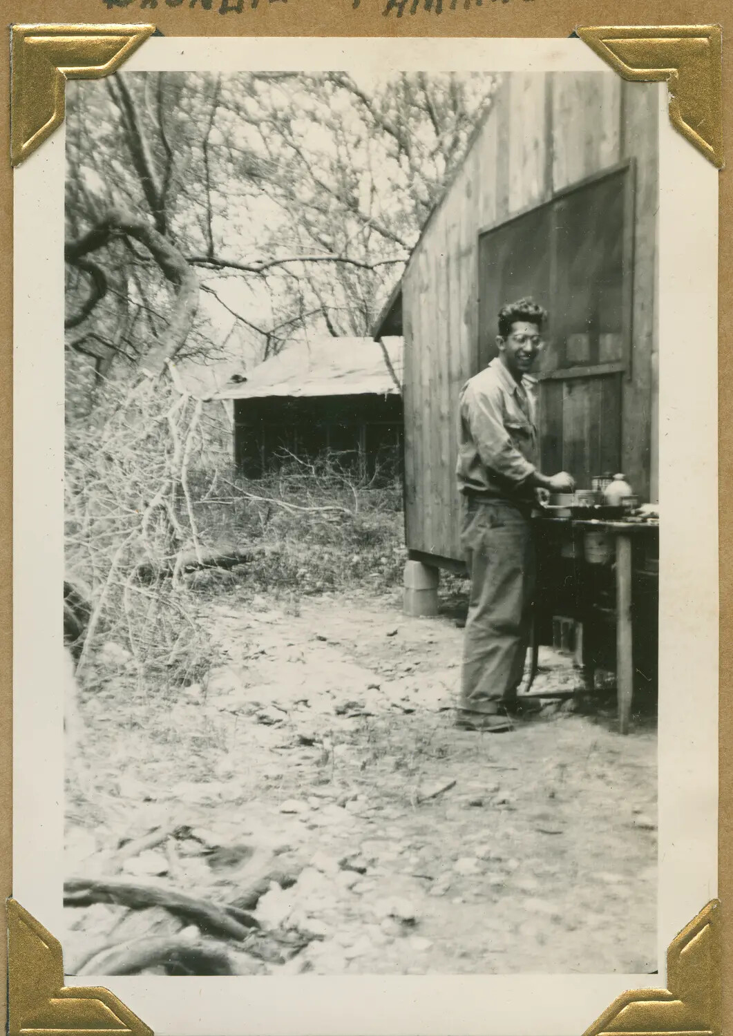 Portrait of "Blondie" Famiano at an Outdoor Camp Shelter, Hawaii, WWII