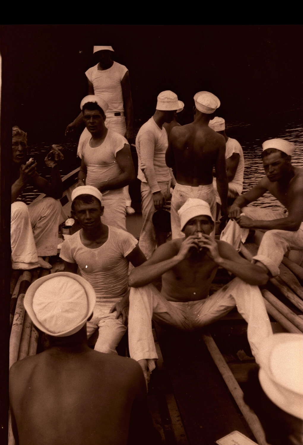 U.S. Navy Sailors Aboard a Liberty Boat, China Station, 1930s