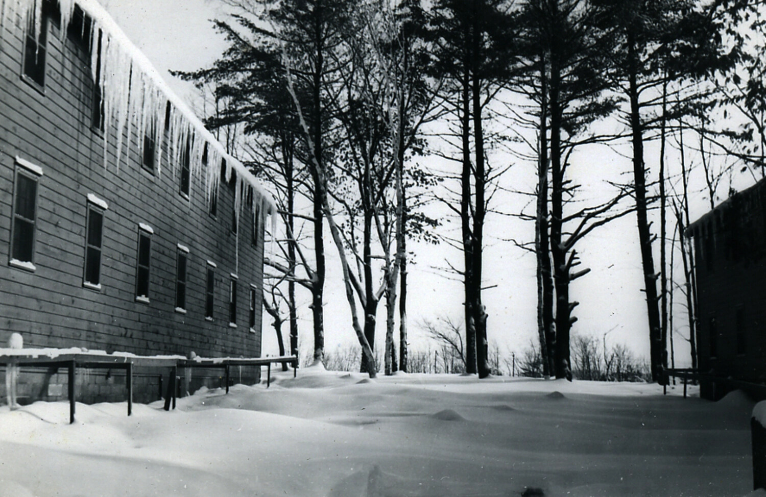 Snow-Covered Barracks Building, U.S. Occupation-Era Installation, Japan, 1950s