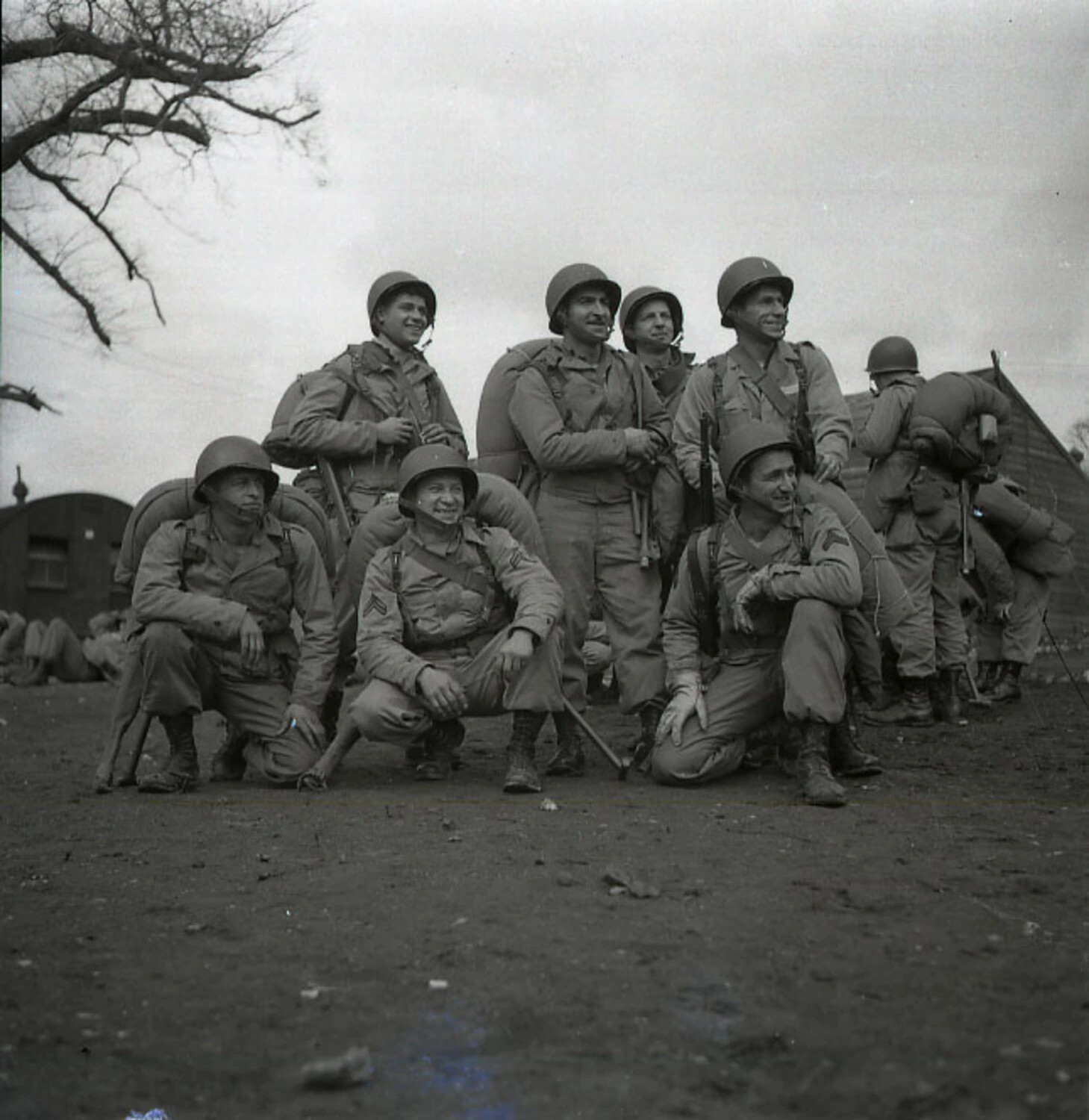 Group Portrait of 101st Airborne Paratroopers at Staging Area, Winter Encampment