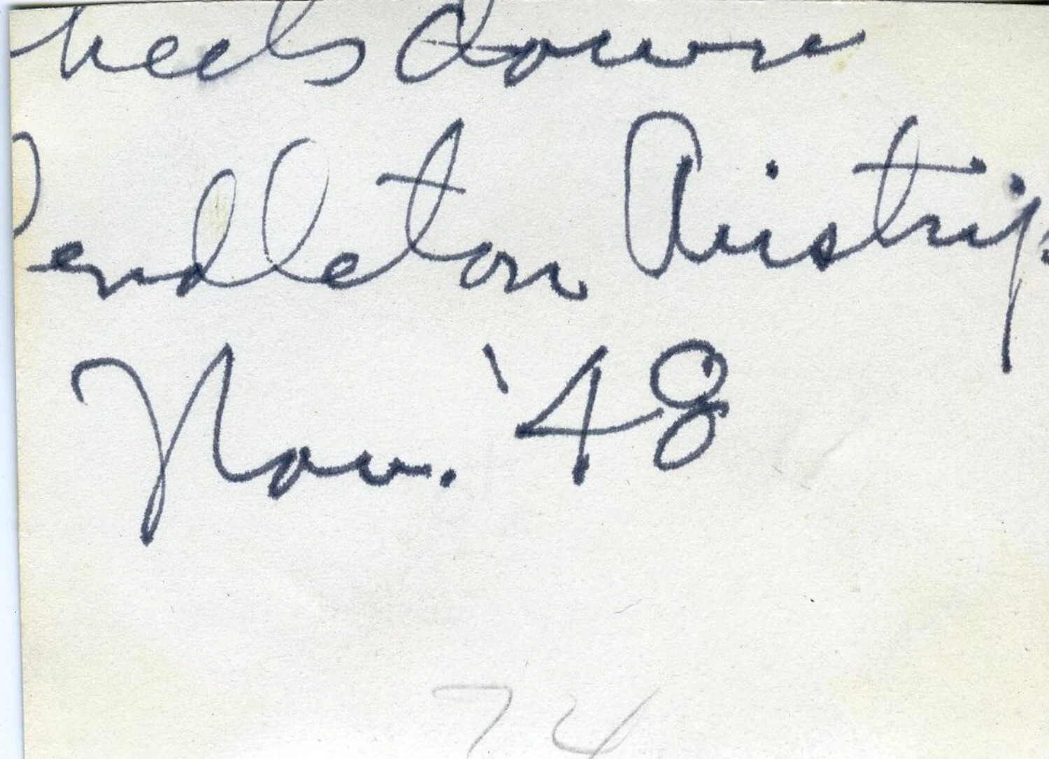 Handwritten Album Caption Page, 'Wheels Down, Pendleton Airstrip, Nov. '48,' VMF-214 Photo Album