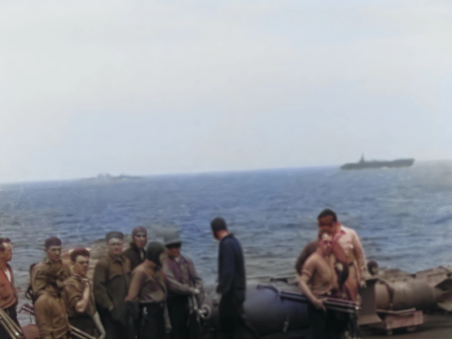 US Navy Flight Deck Crew with Ordnance Near Carrier, Colorized/Upscaled Frame - Francis R. Ferry Yamato Collection