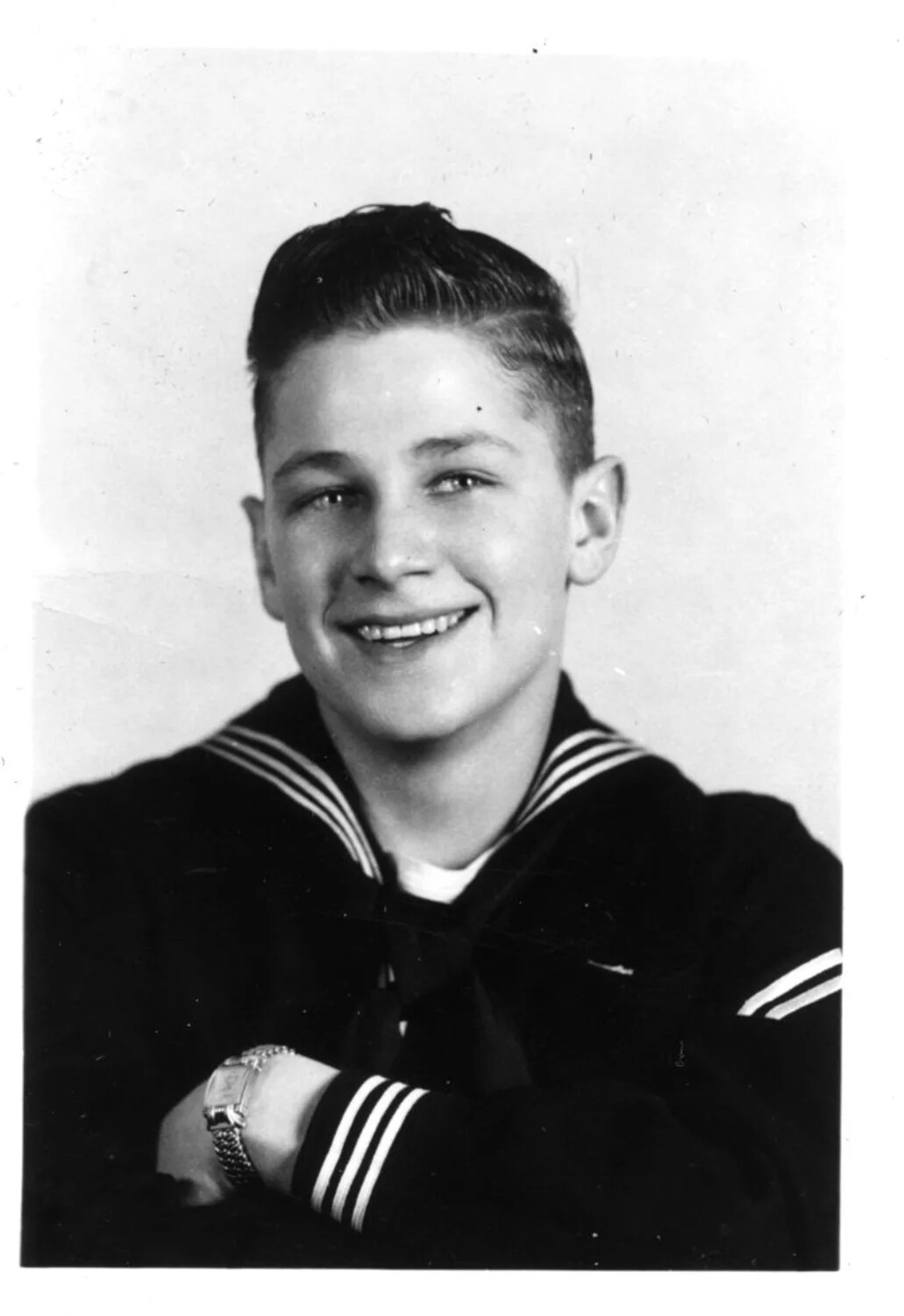 Studio Portrait of Young US Navy Sailor in Dress Blues, Korean War Era