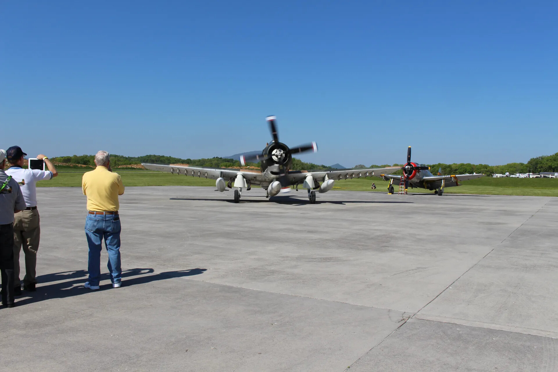 Warbird Taxiing Past Spectators, Jim Wold Day Reunion Event, May 2015