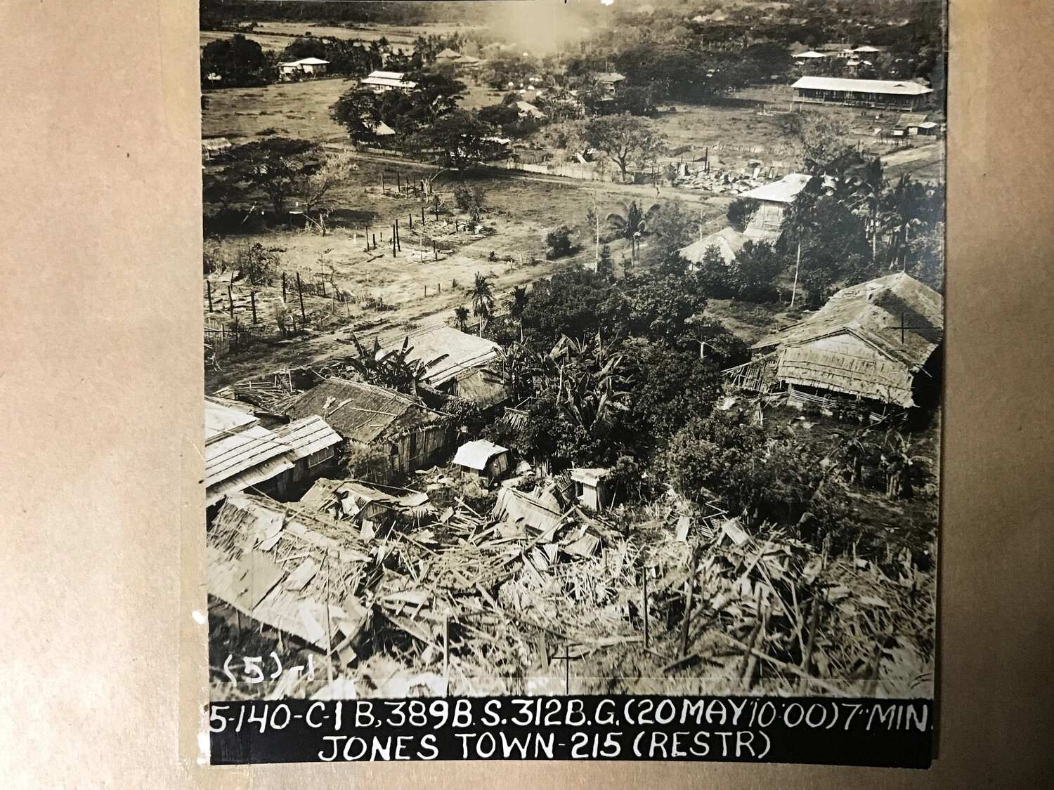 Official Strike Photograph No. 215(RESTR), 389th Bomb Squadron, 312th Bomb Group, Jones Town, Isabela, Luzon, Philippines, 20 May 1945
