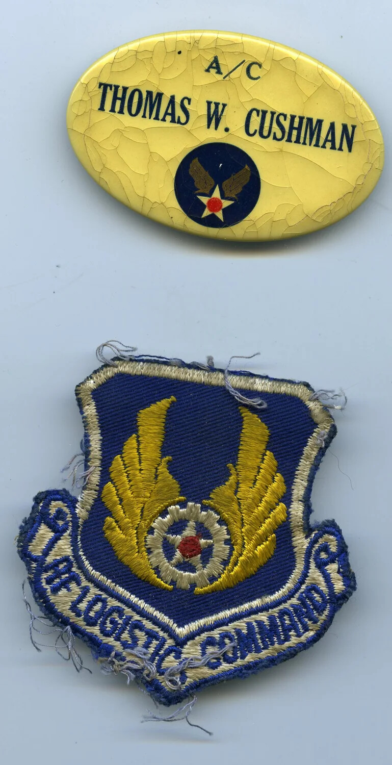 Aviation Cadet Badge and Air Force Logistics Command Shoulder Patch, Thomas W. Cushman Collection
