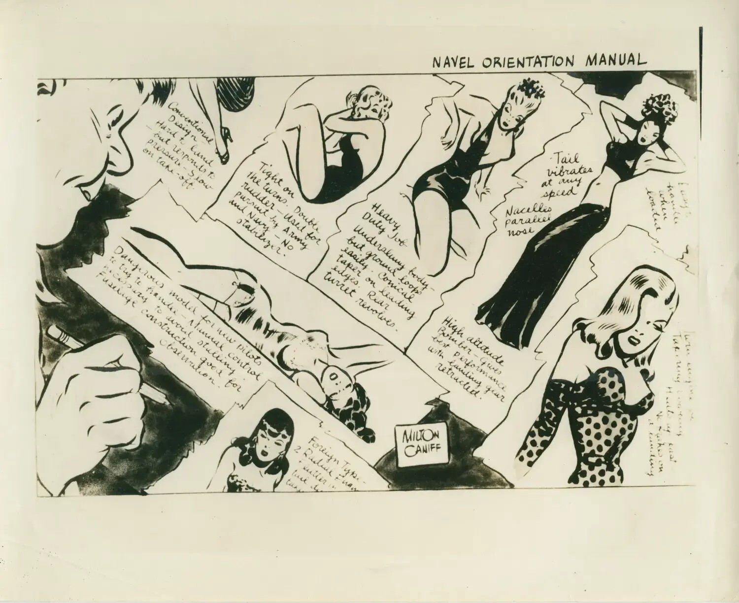 "Navel Orientation Manual" — Milton Caniff Pin-Up Cartoon, WWII Service Humor (USS Petrof Bay CVE-80 Collection)
